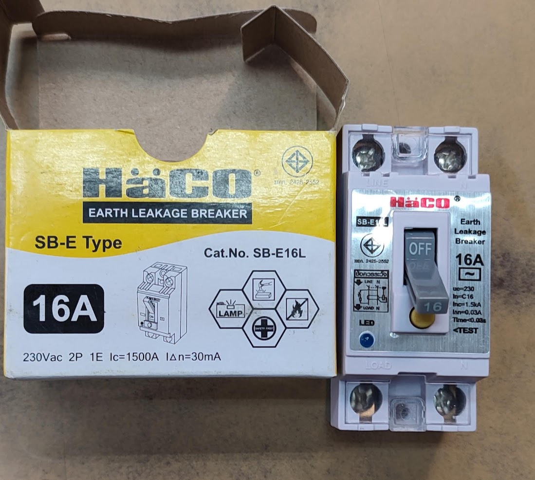 HACO LED EARTH LEAKAGE BREAKER เซฟตี้เบรกเกอร์กันดูด ฮาโก้ SB-E 16A