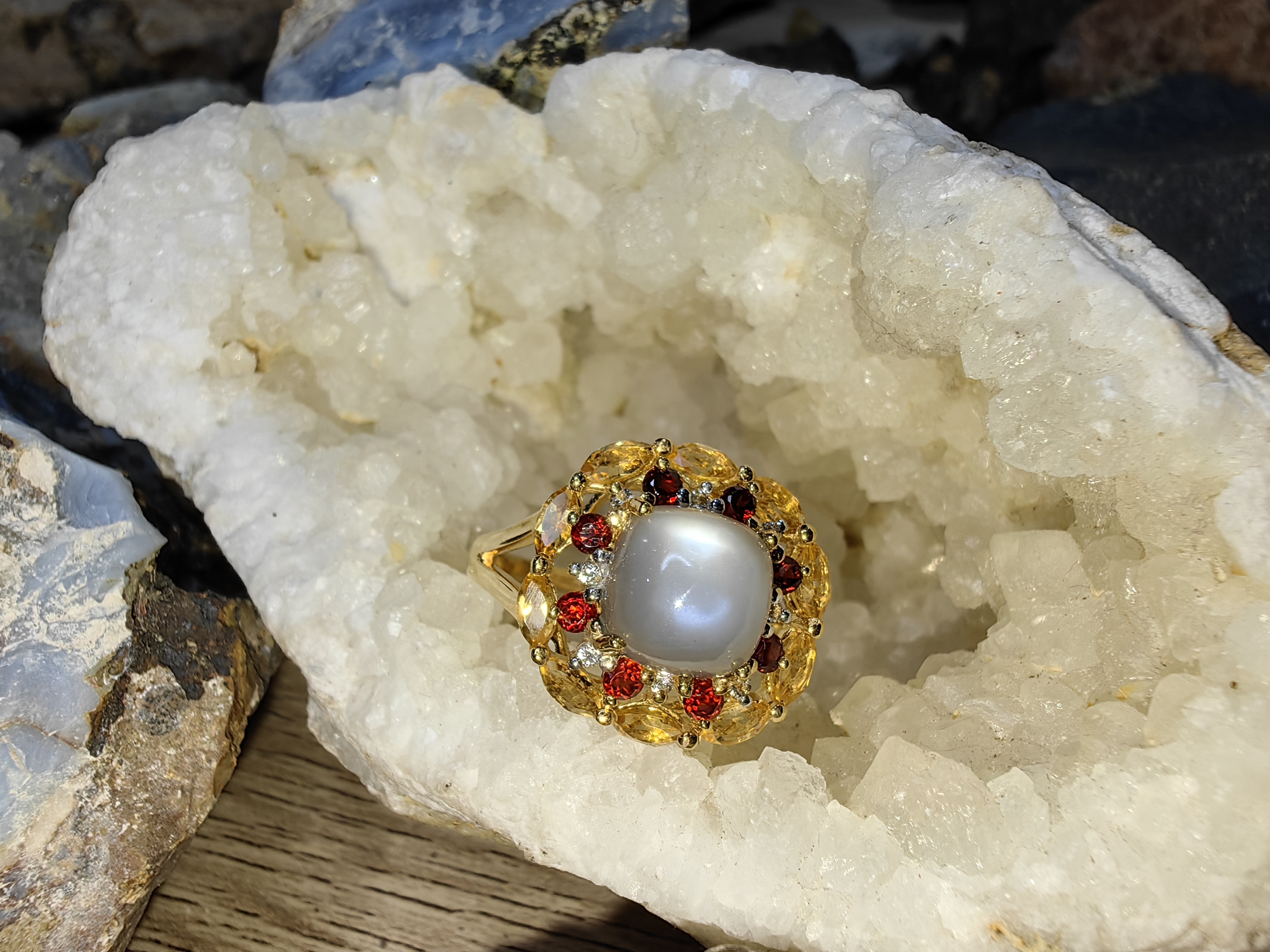 MOONSTONE CITRINE GARNET RING