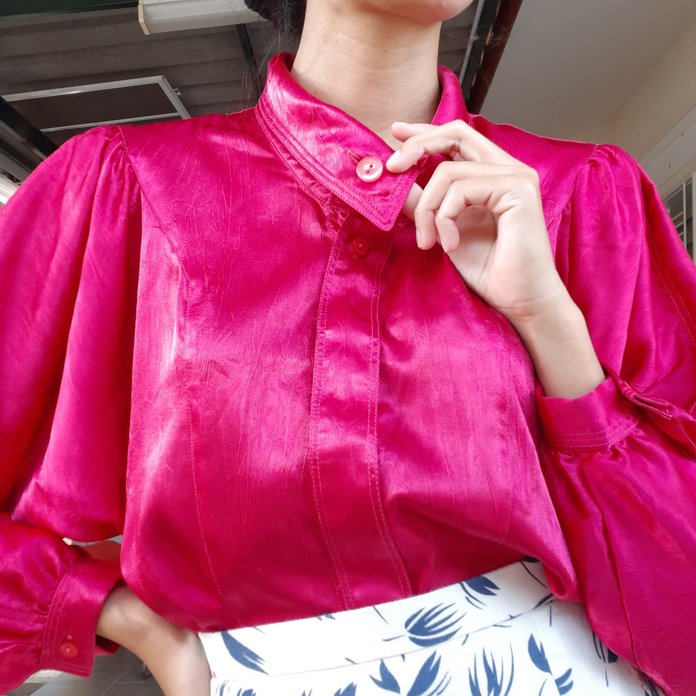 เสื้อวินเทจมือสองสีชมพูฉ่ำว้าว