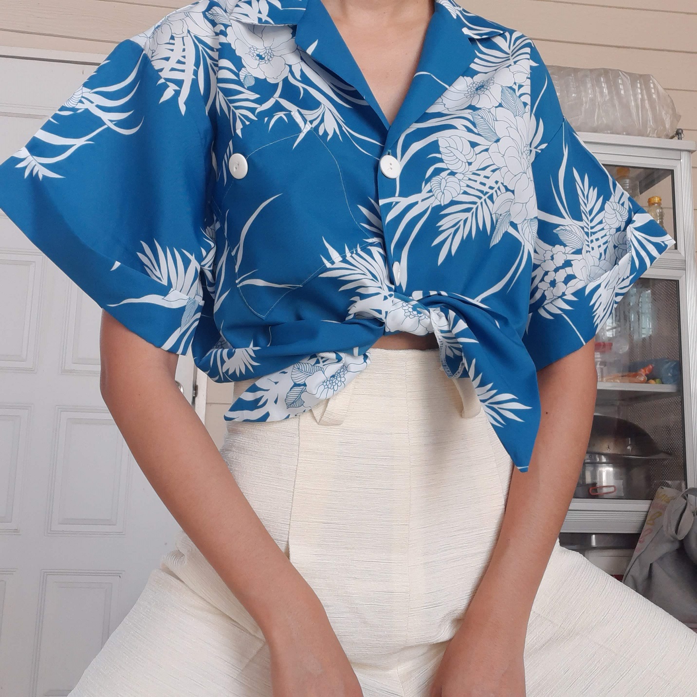 เสื้อเชิ้ตฮาวายสีฟ้า Made in U.S.