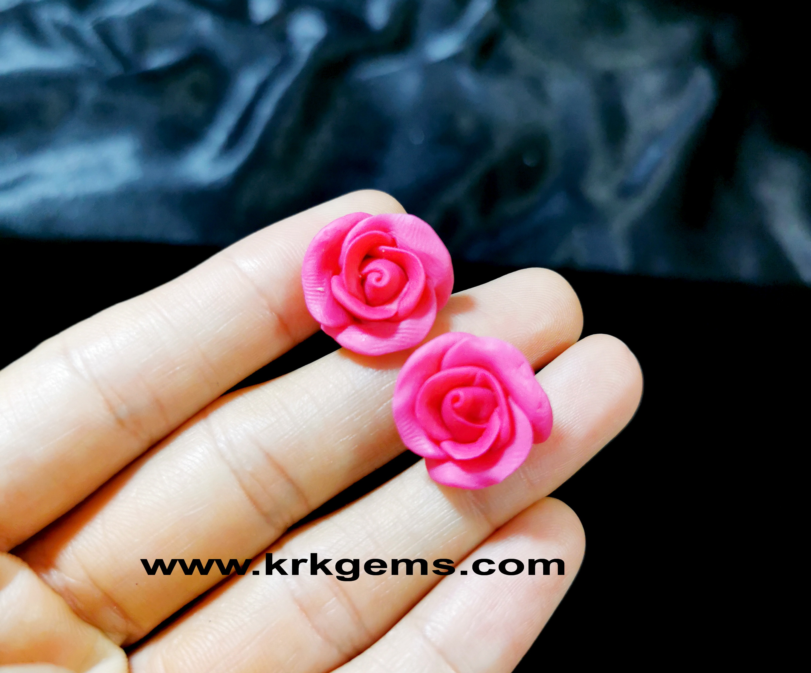 SMALL DEEP PINK ROSE HANDMADE CLAY EARRING