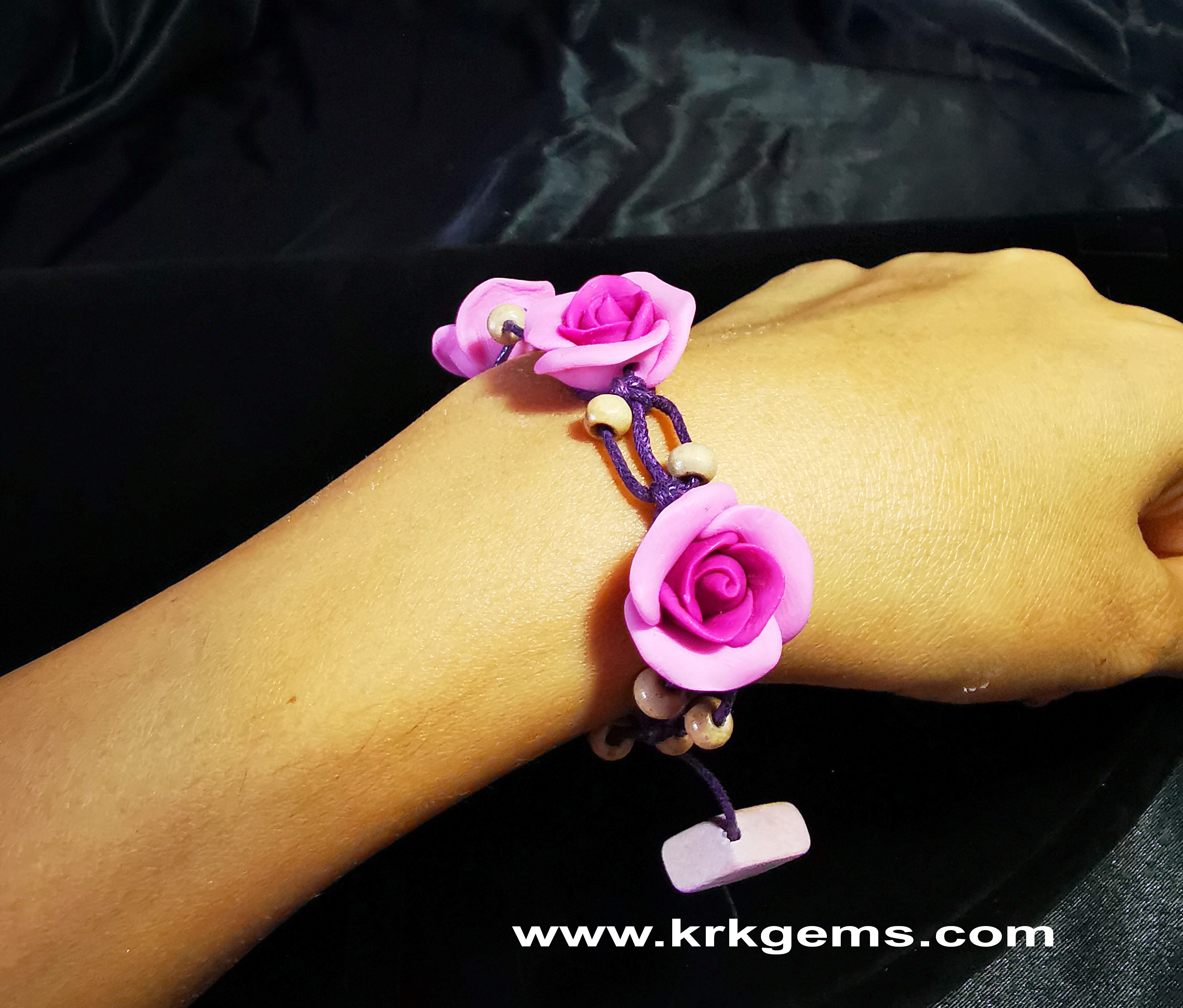 PURPLE 3ROSE HANDMADE CLAY BRACELET