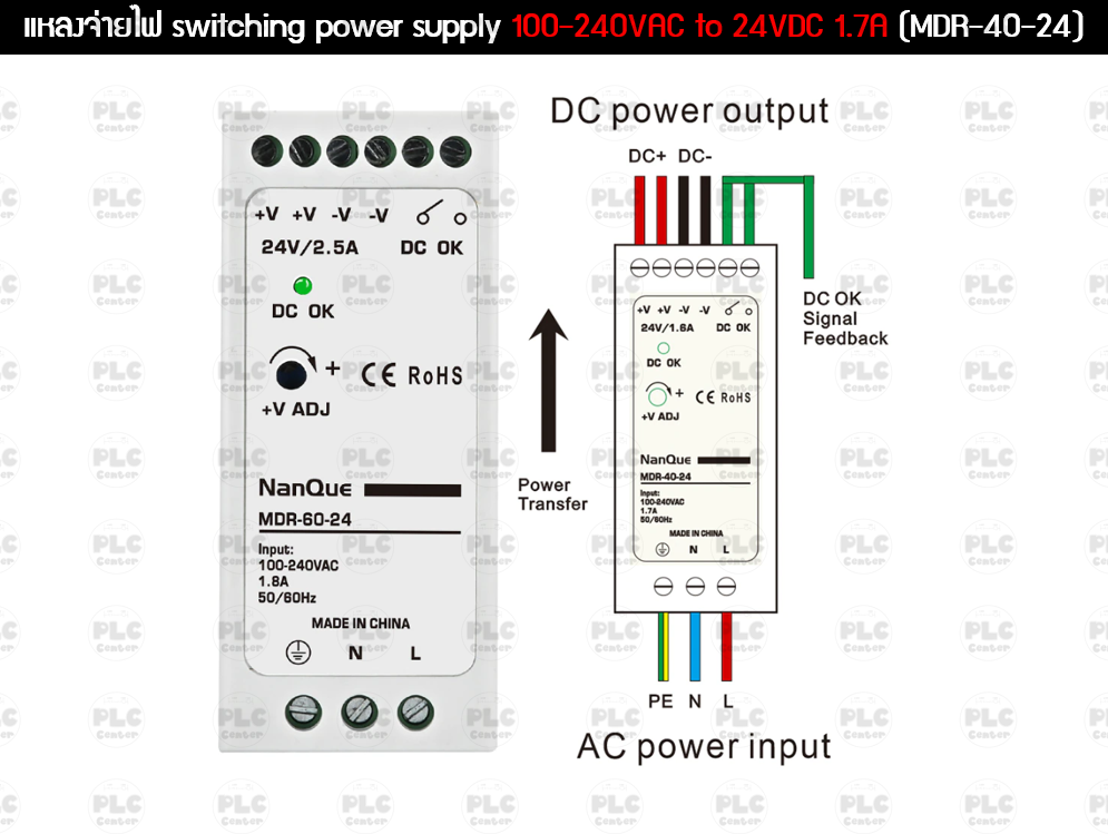 แหล่งจ่ายไฟ switching power supply 100-240VAC to 24VDC 1.7A (MDR-40-24)