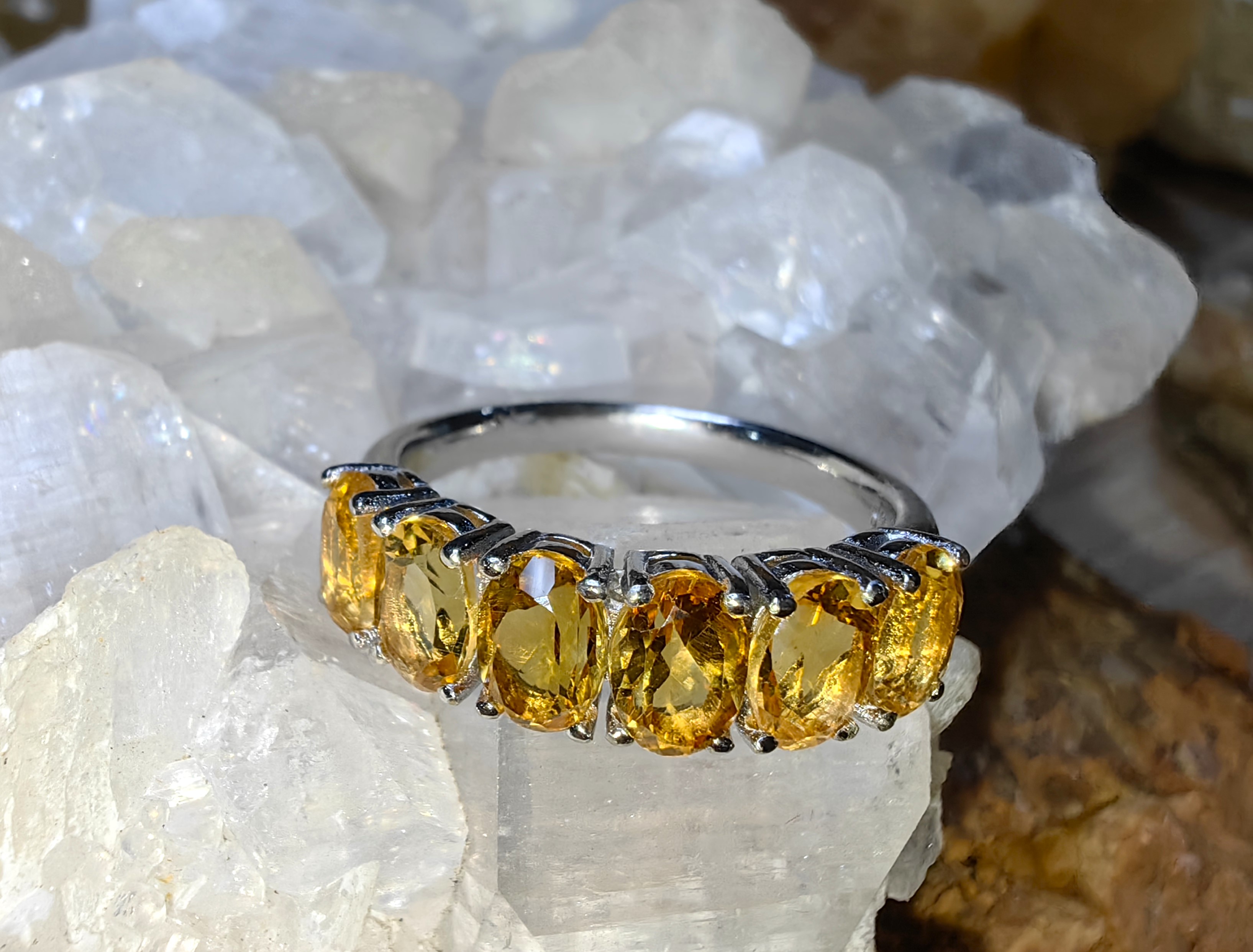 Citrine 925 Sterling Silver แหวนซิทริน Size 57 เงินแท้ 925