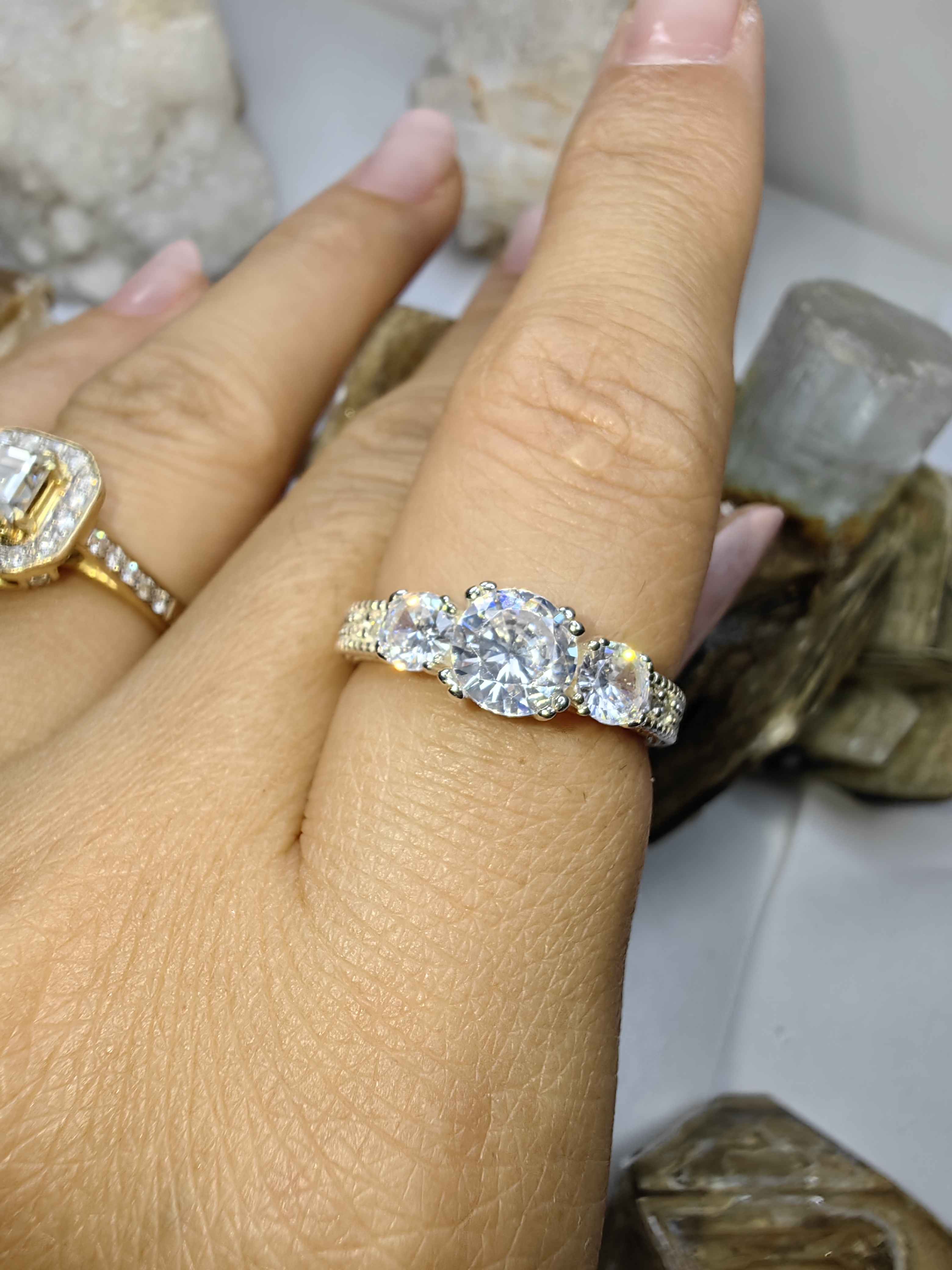 แหวนเพชร CZ เงินแท้ 92.5% Cubic Zirconia 925 Sterling Silver Ring Size 52