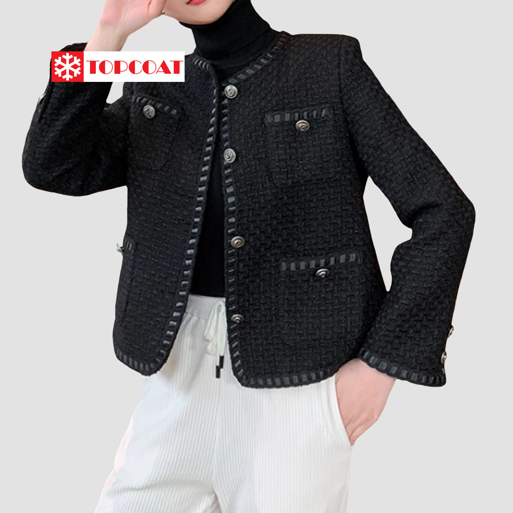 สูทคลุมผ้าทวิตผู้หญิง (Black Tweed) ซับในทั้งตัว ผ้ามีน้ำหนัก หนา