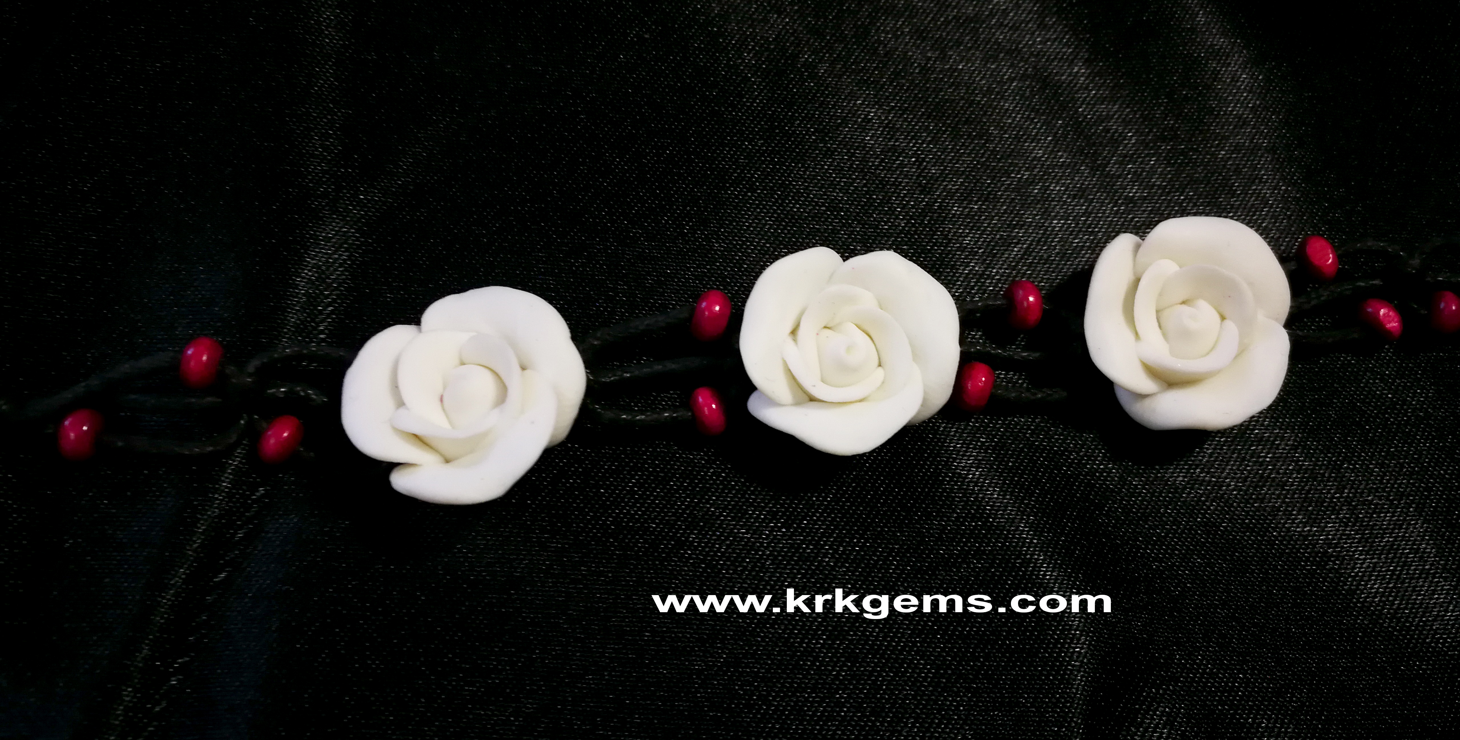 PURE WHITE ROSE HANDMADE CLAY NECKLACE BRACELET EARRING RING SET