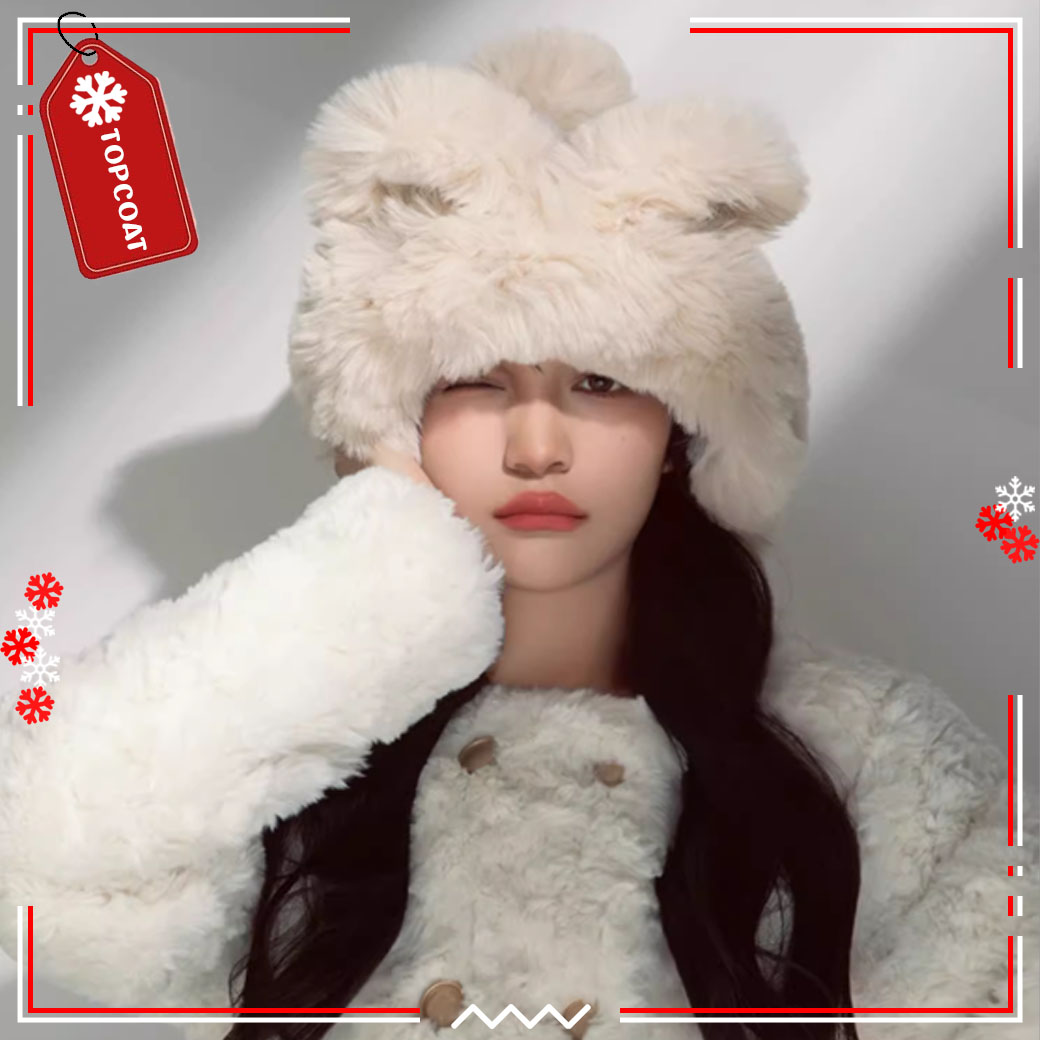 หมวกหูกระต่ายเฟอร์สำหรับผู้หญิง ด้านในเป็นบุขนนุ่ม ใส่สบายน้ำหนักเบา