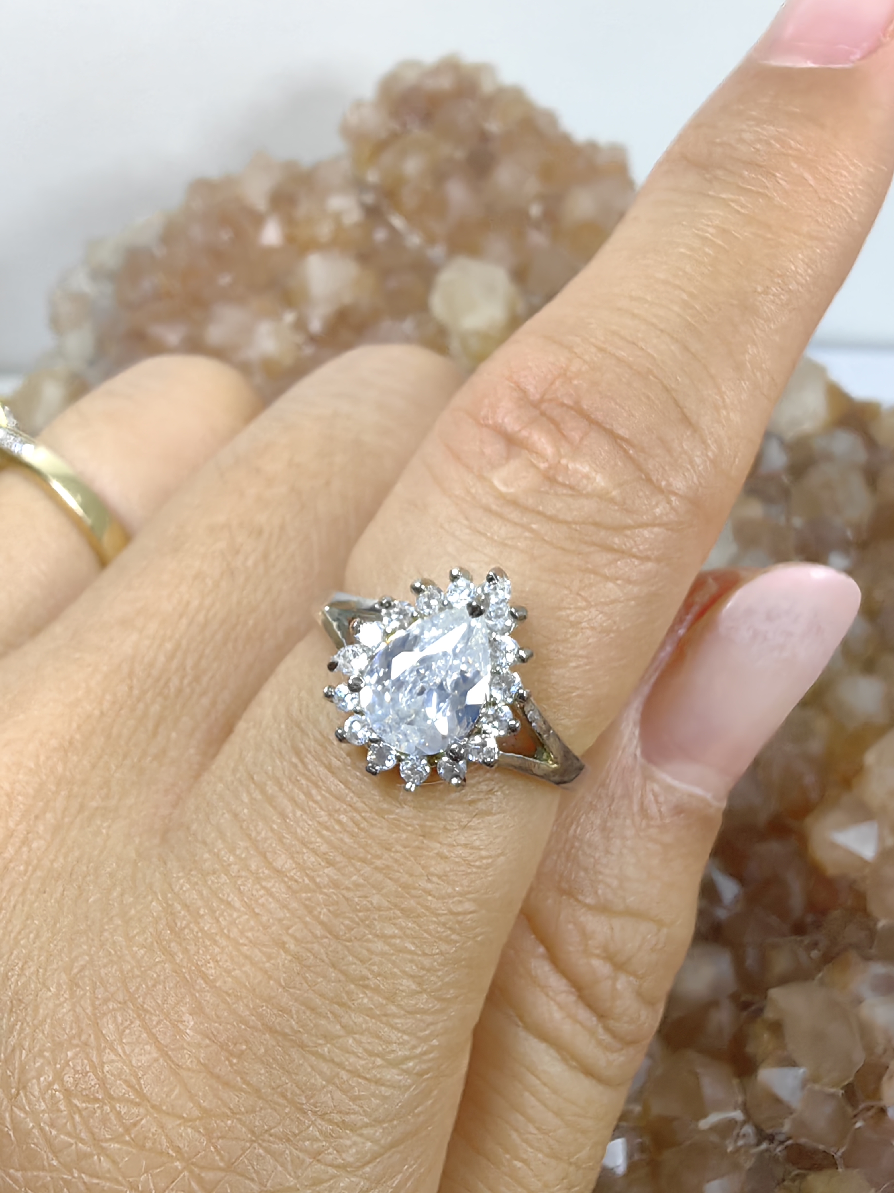 แหวนเพชร CZ เงินแท้ 92.5% Cubic Zirconia 925 Sterling Silver Ring Size 53