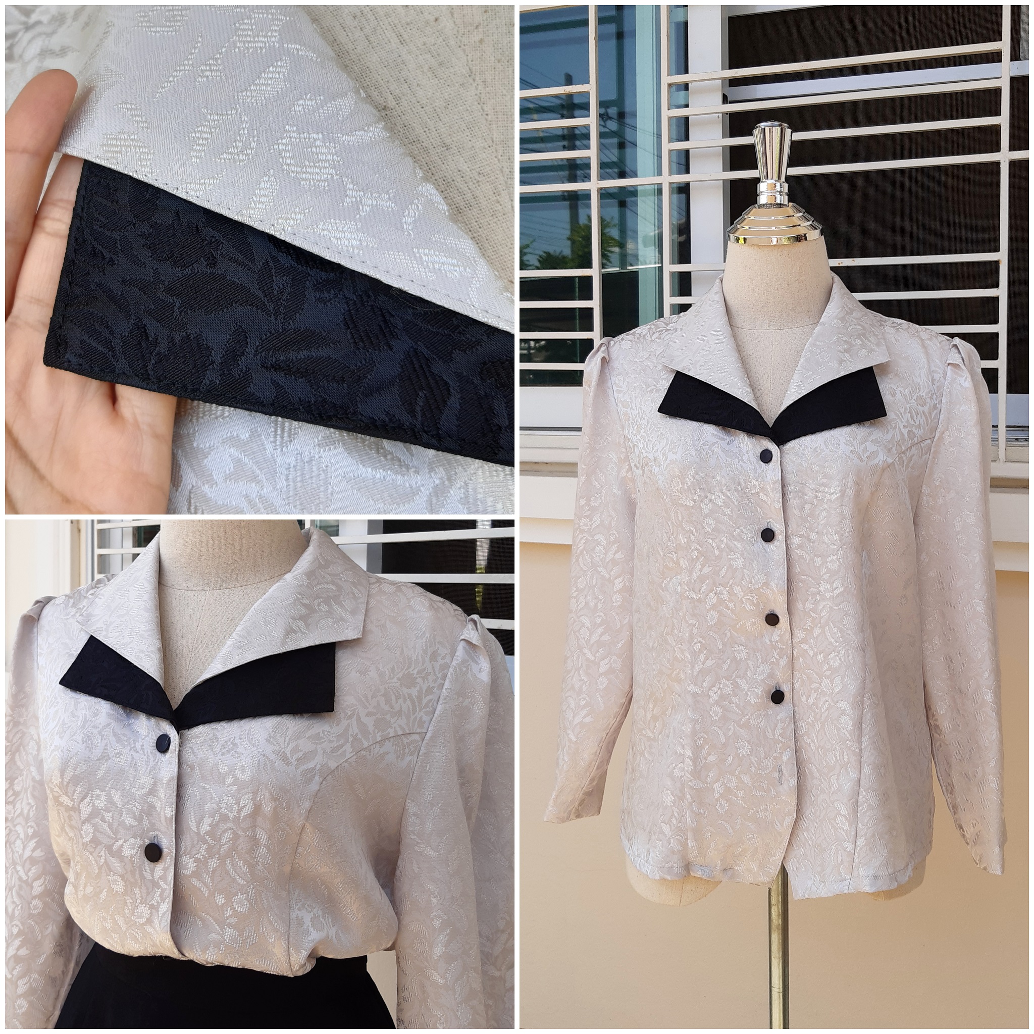 เสื้อเชิ้ตทรงสูทสีขาวมุก