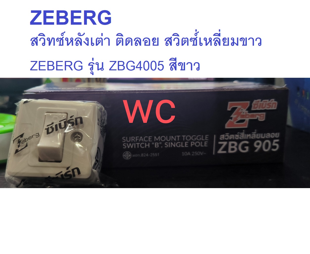 ZEBERG สวิทซ์หลังเต่า ติดลอย สวิตซ์่เหลี่ยมขาว ZEBERG รุ่น ZBG4005 สีขาว ขนาด (ซม.) (ก)4.5ซม x (ย)4.5ซม x (ส)2.8ซม