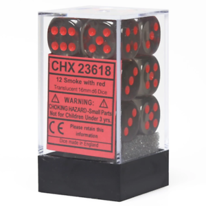 [ลูกเต๋า] Chessex: Smoke/Red Translucent 16mm d6 (12)