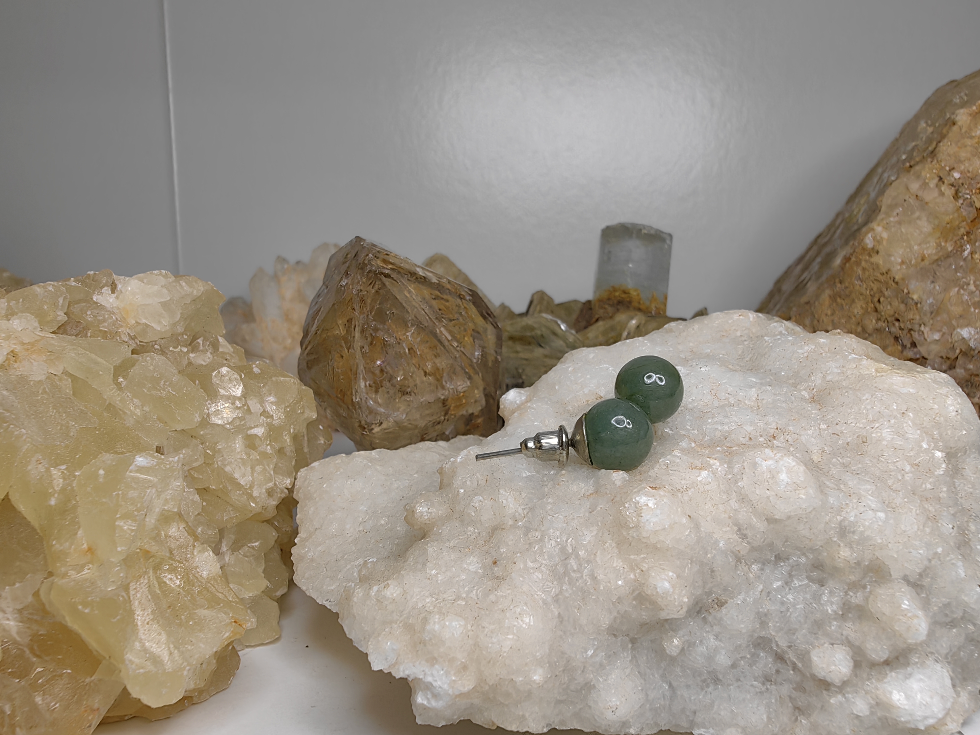 Burmese Earrings Rhodium Plated ต่างหูหยกเจไดต์พม่า ชุบโรเดียม