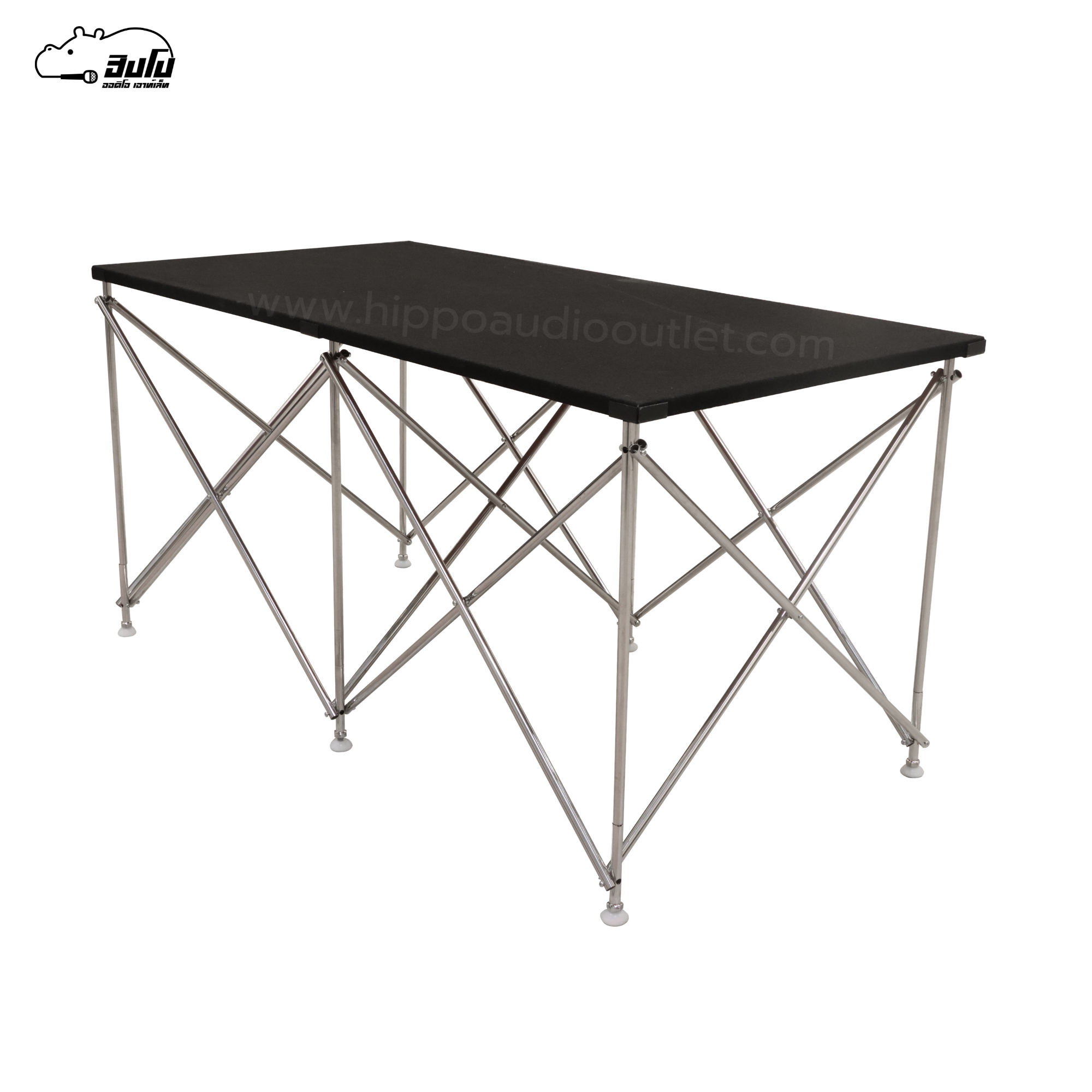 โต๊ะวางเครื่อง 60X120X60สีดำTOP มีขอบ/ตีนขาว ขาสแตนเลส กลม (I24.1)