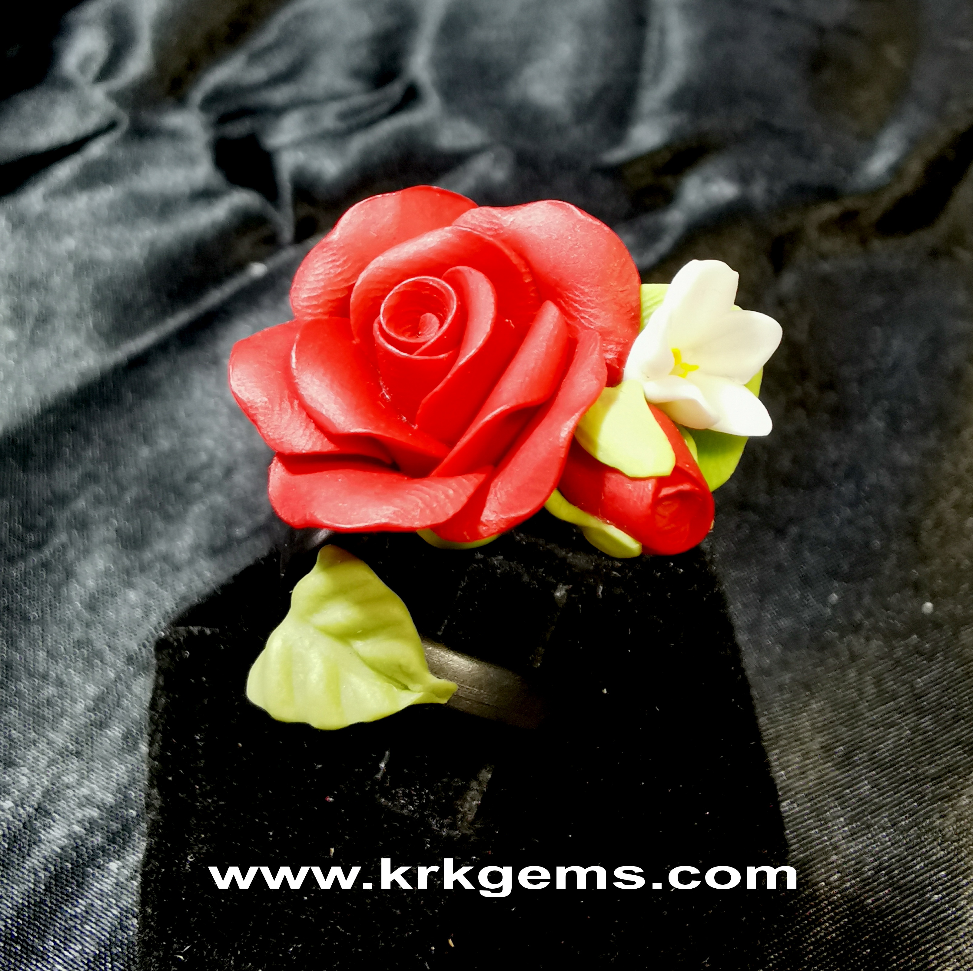 RED ROSE HANDMADE CLAY RING