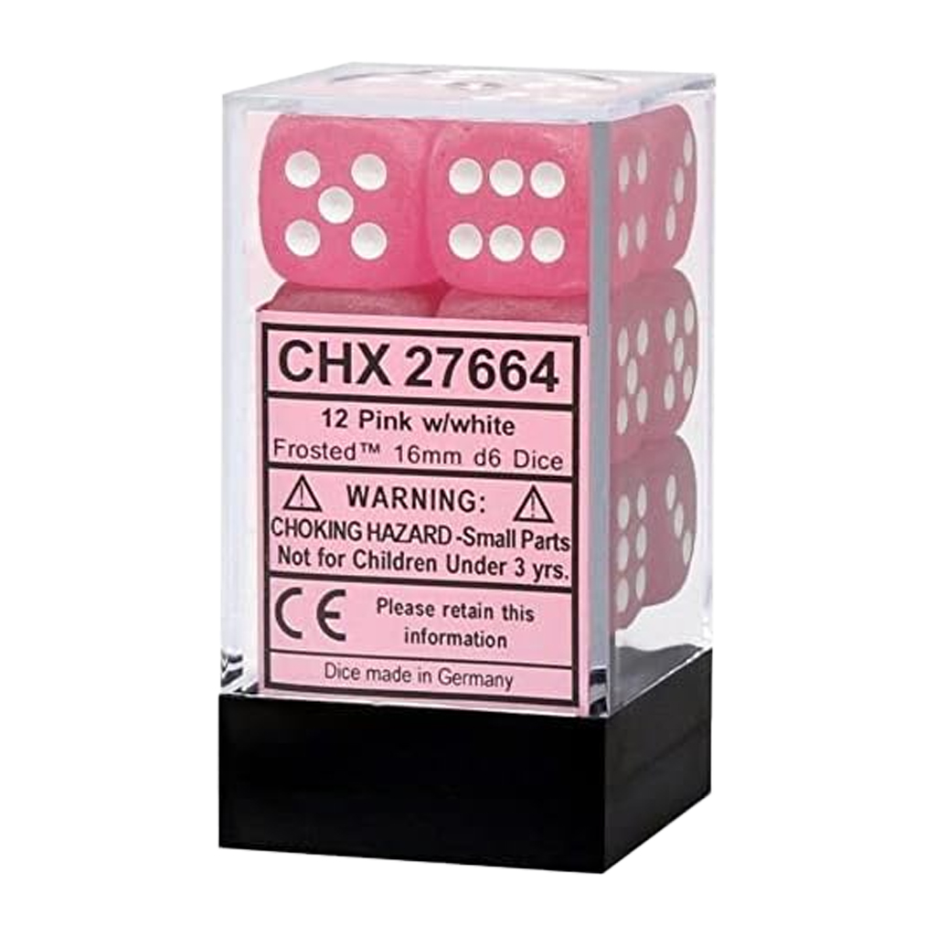 [ลูกเต๋า] Chessex: Frosted Pink/White Block 16mm D6 (12 Dice)