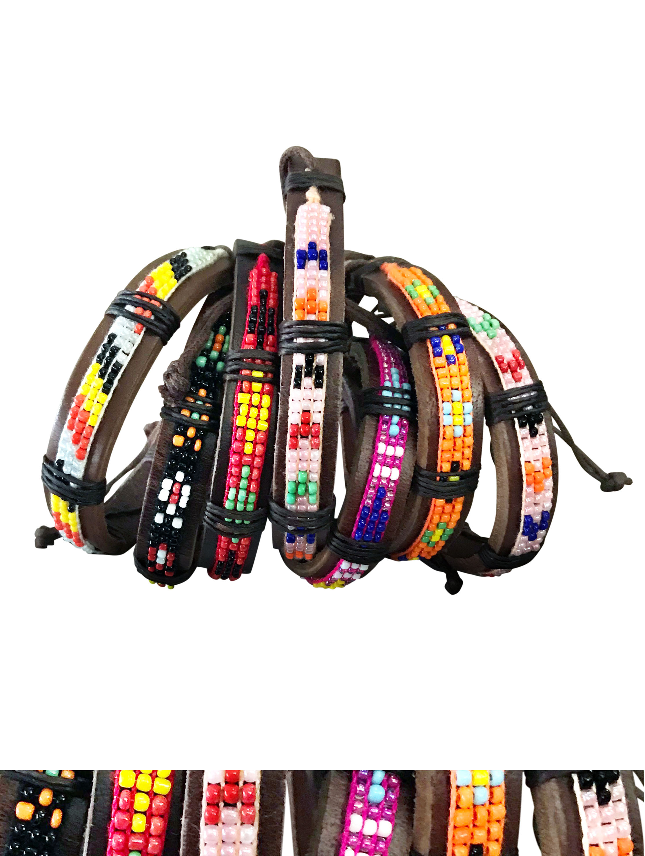 G200123 สร้อยข้อมือ หนังร้อยลูกปัด (1 Set 7 เส้น) ราคาเช่า 30 บาท ต่อ 1 วัน