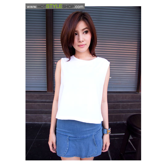 เสื้อครอปแขนกุด เสื้อแขนกุดเอวลอย