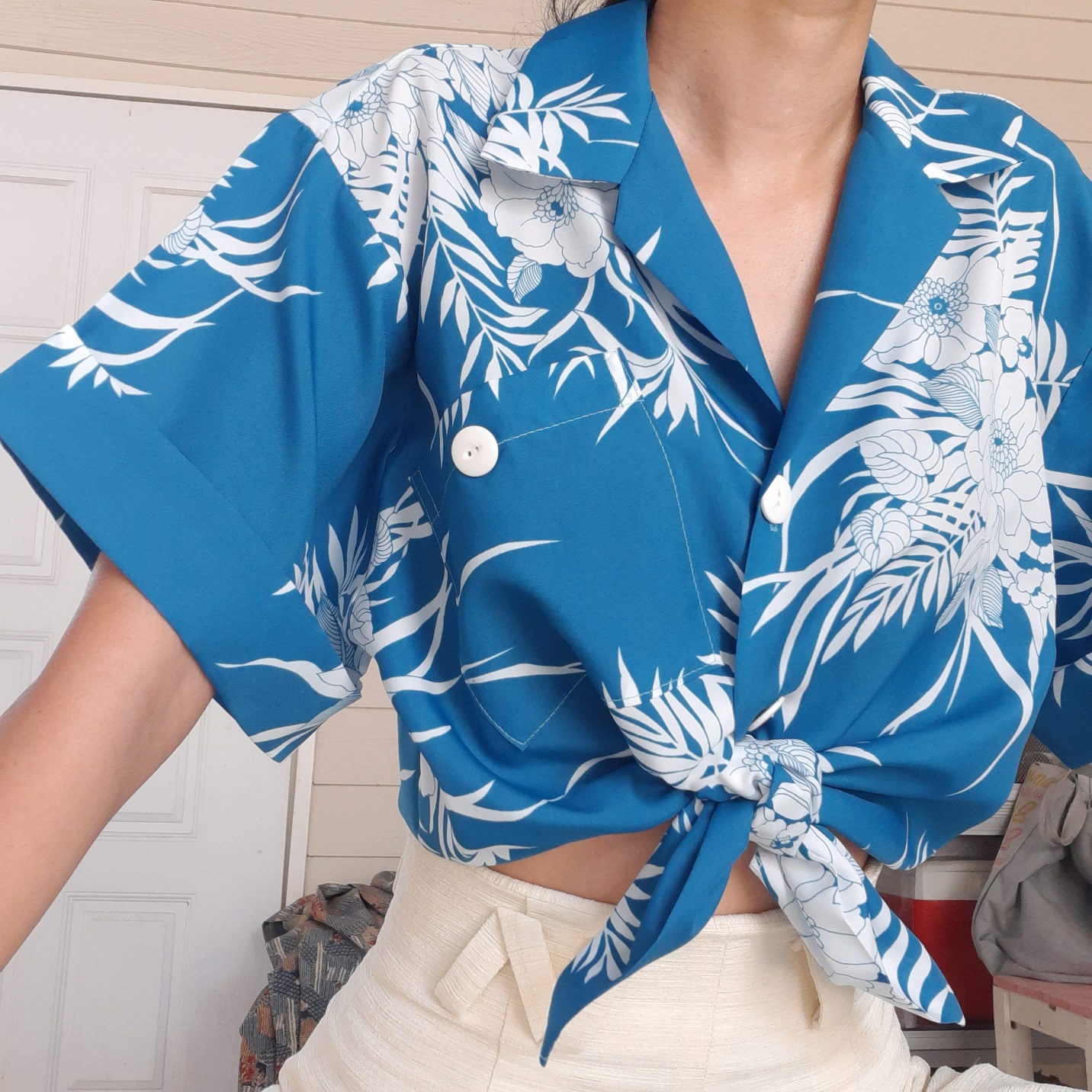 เสื้อเชิ้ตฮาวายสีฟ้า Made in U.S.