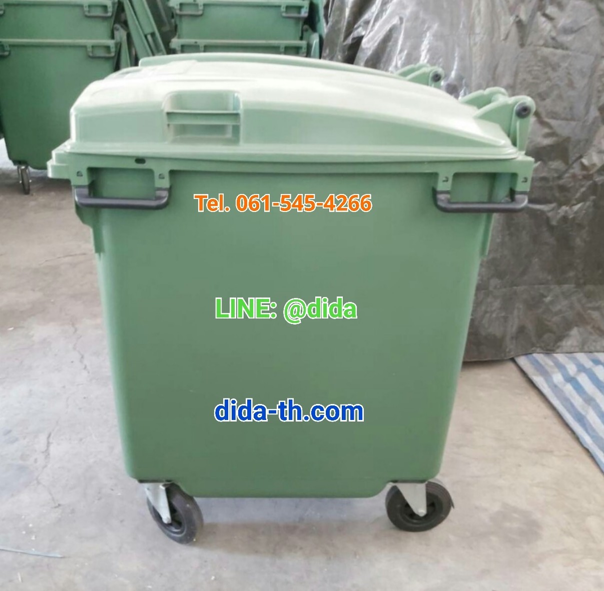ถังขยะเทศบาล พร้อมล้อเข็น 1100 ลิตรรุ่นฝาเรียบ สีเขียว (มีหูยก)