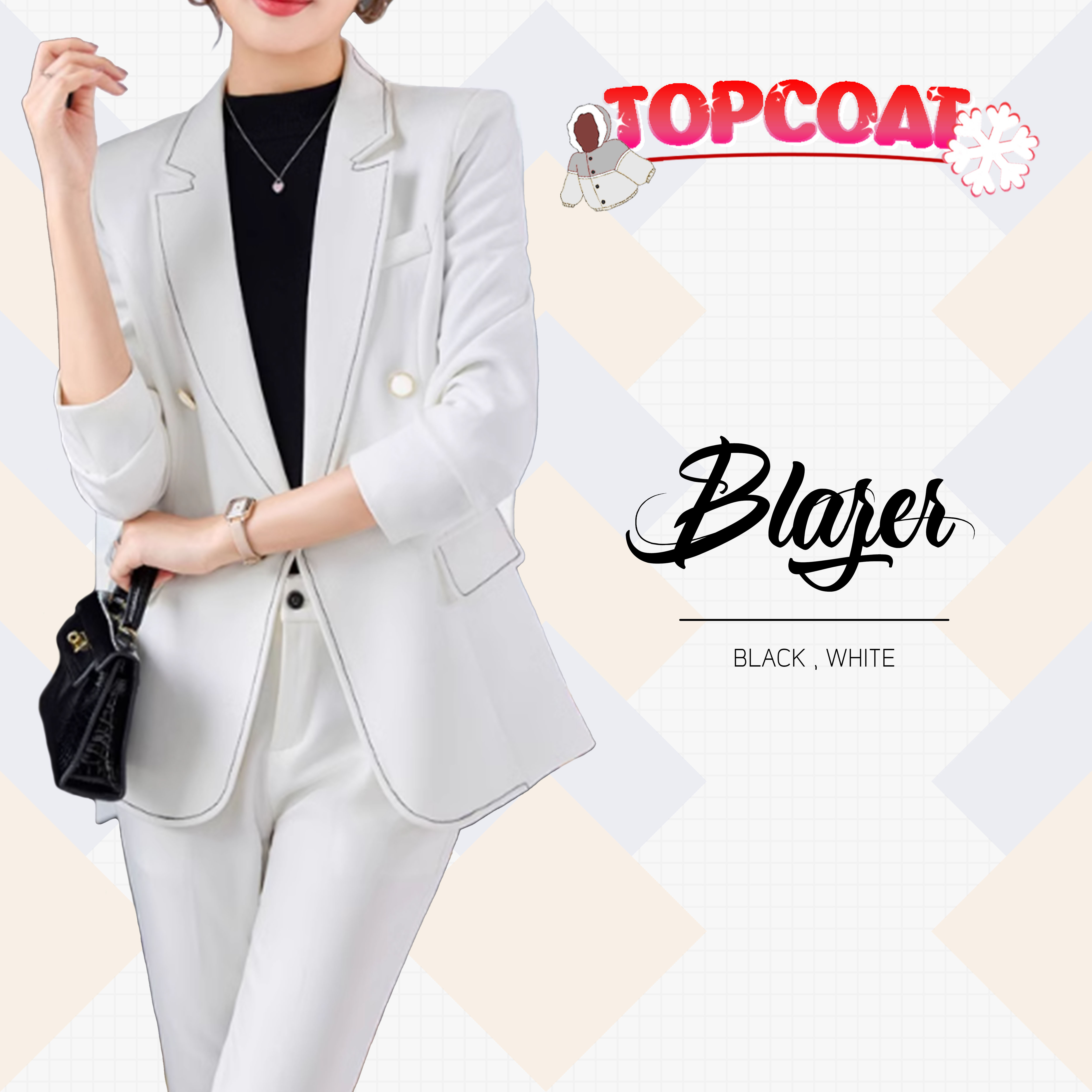เสื้อสูทขอบกุ้น ทรงเข้ารูปสวย ใส่เที่ยว ใส่ทำงาน ดำ ขาว