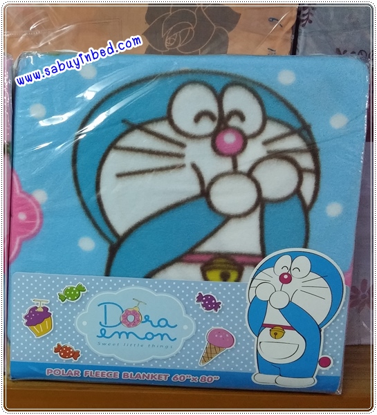 ผ้าห่มสำลี Polar Fleece ขนาด 60*80 นิ้ว ผ้าห่มขนนุ่ม ลายการ์ตูน โดราเอม่อน Doraemaon ลิขสิทธิ์แท้ 100% - พื้นสีฟ้า - ผ้าห่มสำลีเนื้อนุ่ม ลายโดเรมอน