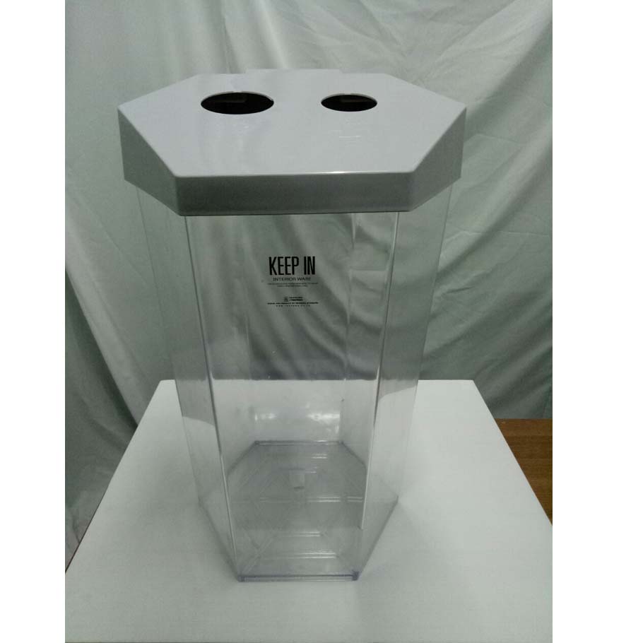 ถังขยะทรงเหลี่ยม ถังใส หกเหลี่ยม 56 ลิตรฝา 2 ช่องทิ้ง