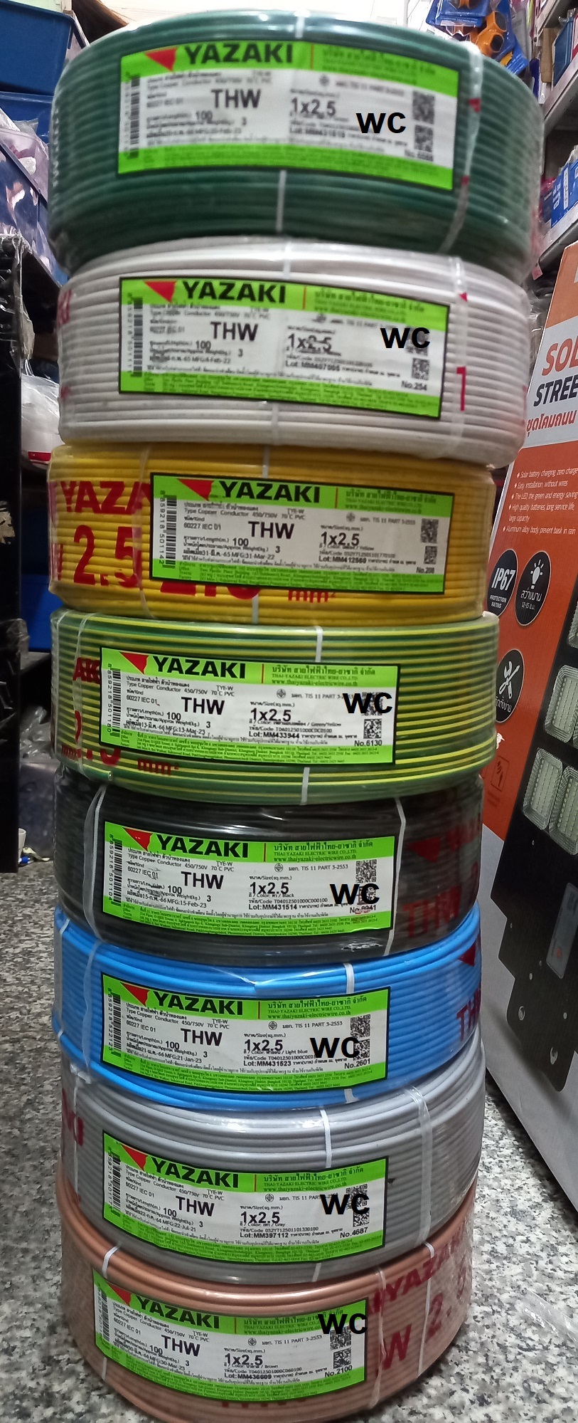 THAI YAZAKI สายไฟ THW 2.5 SQMM ไทย ยาซากิ ม้วนละ 100 เมตร สายไฟเบอร์ 2.5 สินค้ารวมภาษีแล้ว
