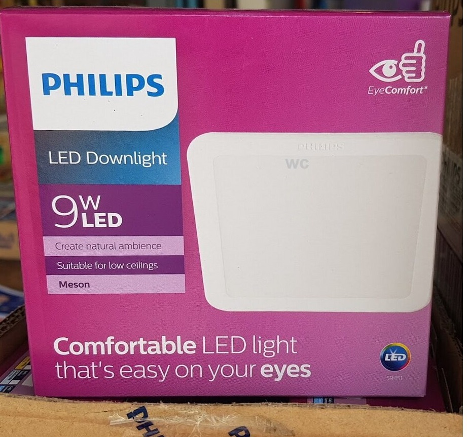 Philips ดาวไลท์ LED 4นิ้ว 9W Meson 59451 แบบเหลี่ยม ดาวน์ไลท์ฟิลิปส์ LED 9วัตต์ แสงขาวหรือแสงส้ม