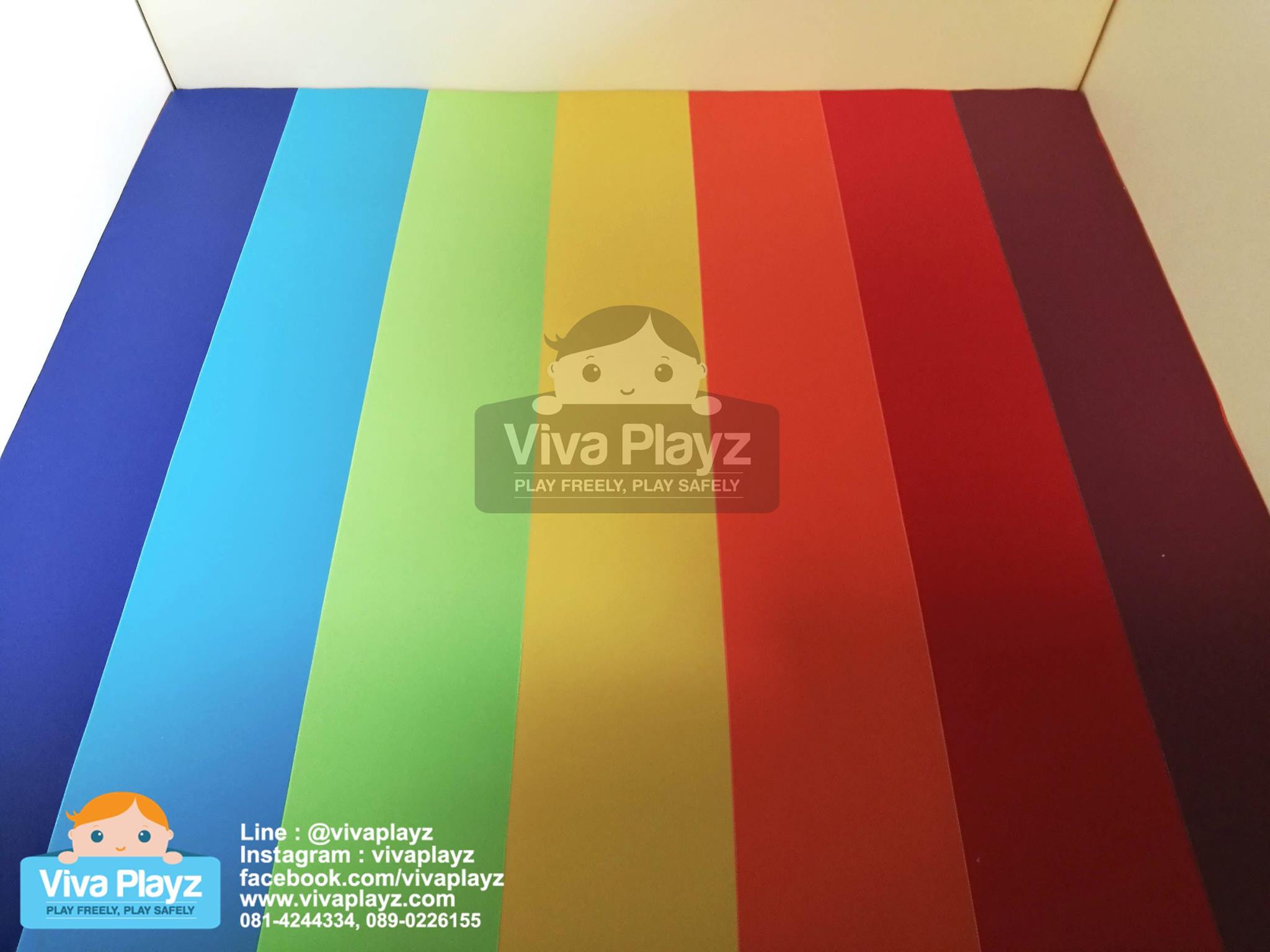 คอกกั้นเด็ก สีครีม เบาะสีรุ้ง 5ฟุต