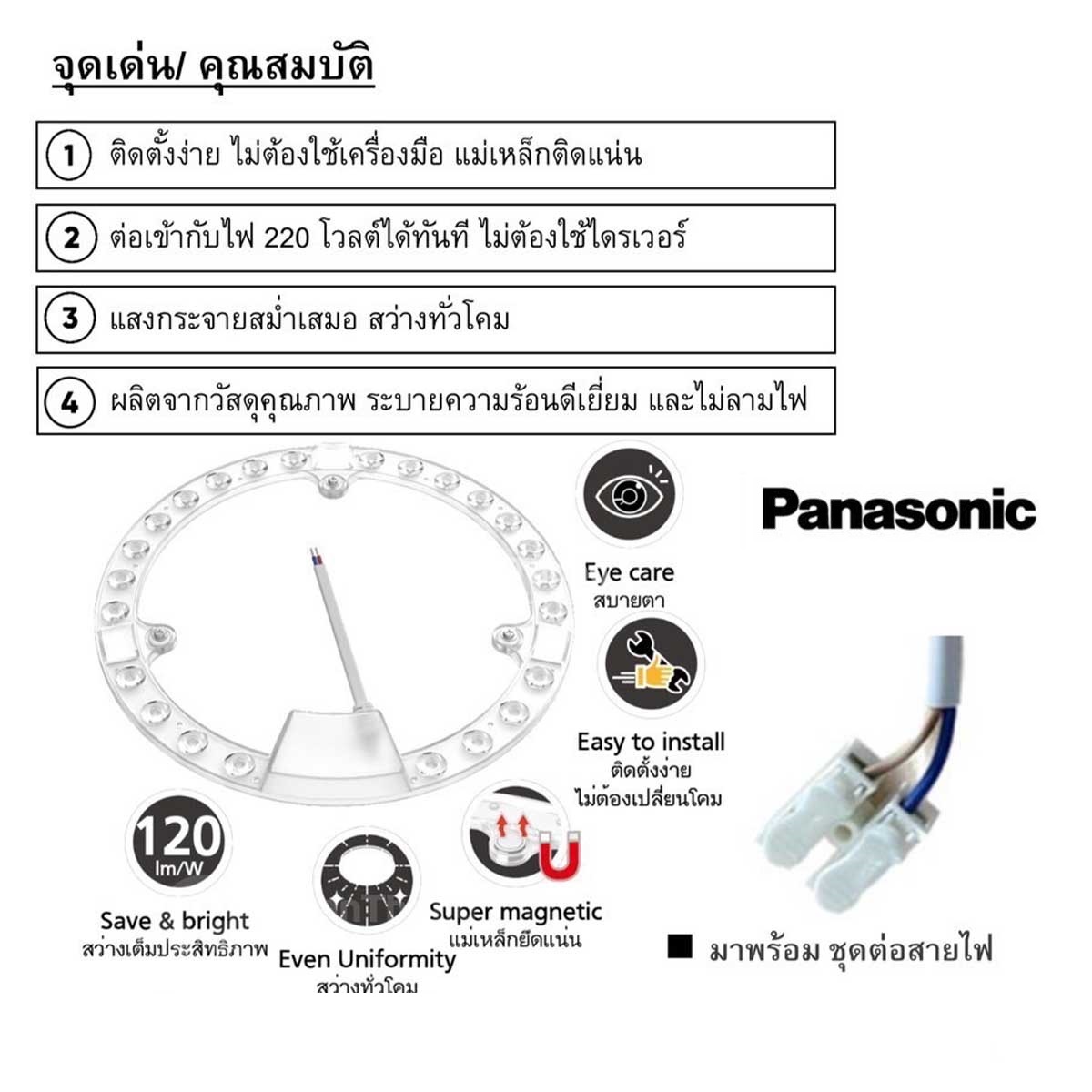 Panasonic แผงไฟ LED แม่เหล็ก แบบกลม พร้อมชุดต่อสาย 24w 36w รุ่น Magnet module