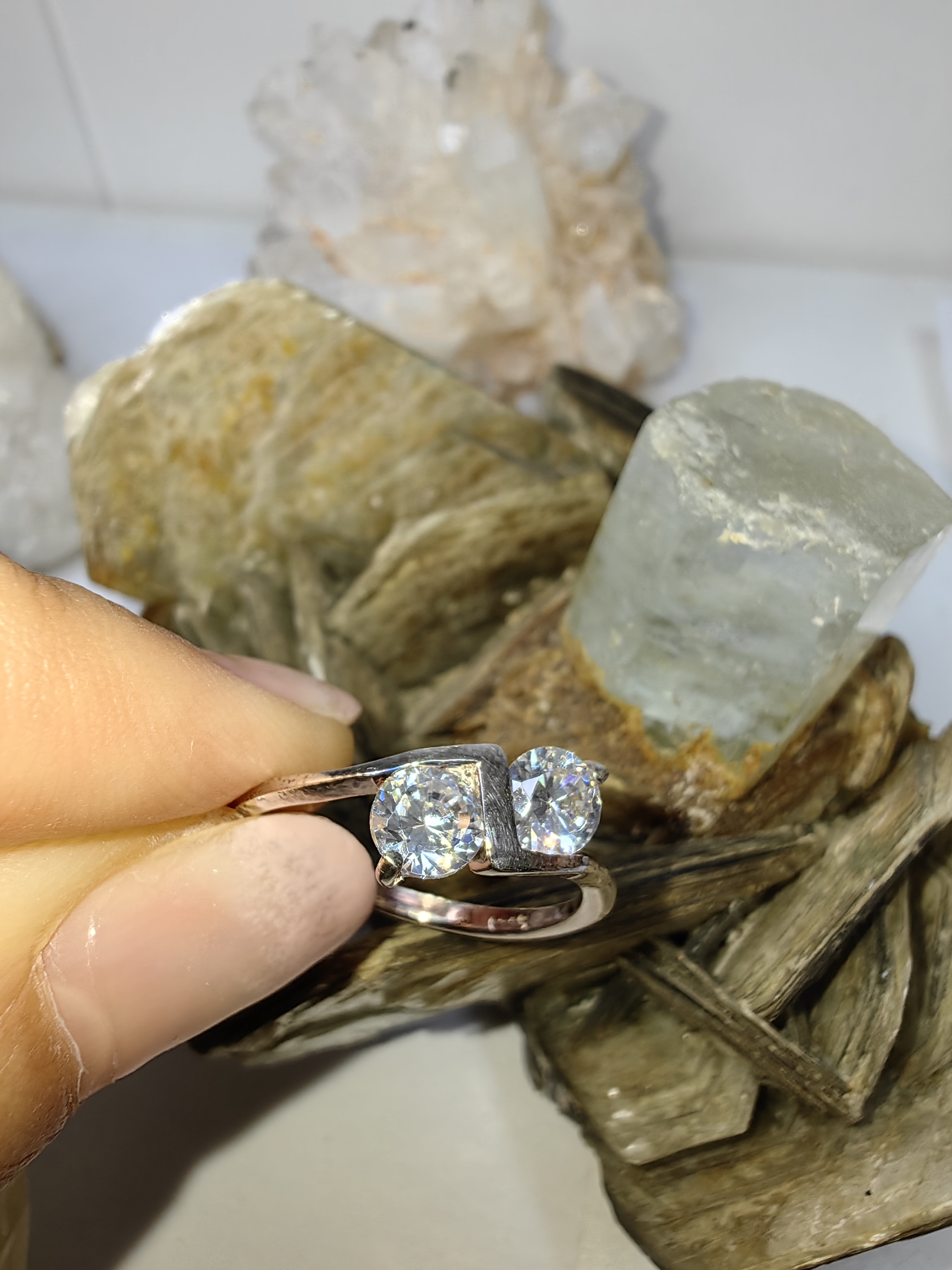 แหวนเพชร CZ เงินแท้ 92.5% Cubic Zirconia 925 Sterling Silver Ring Size 55, 58