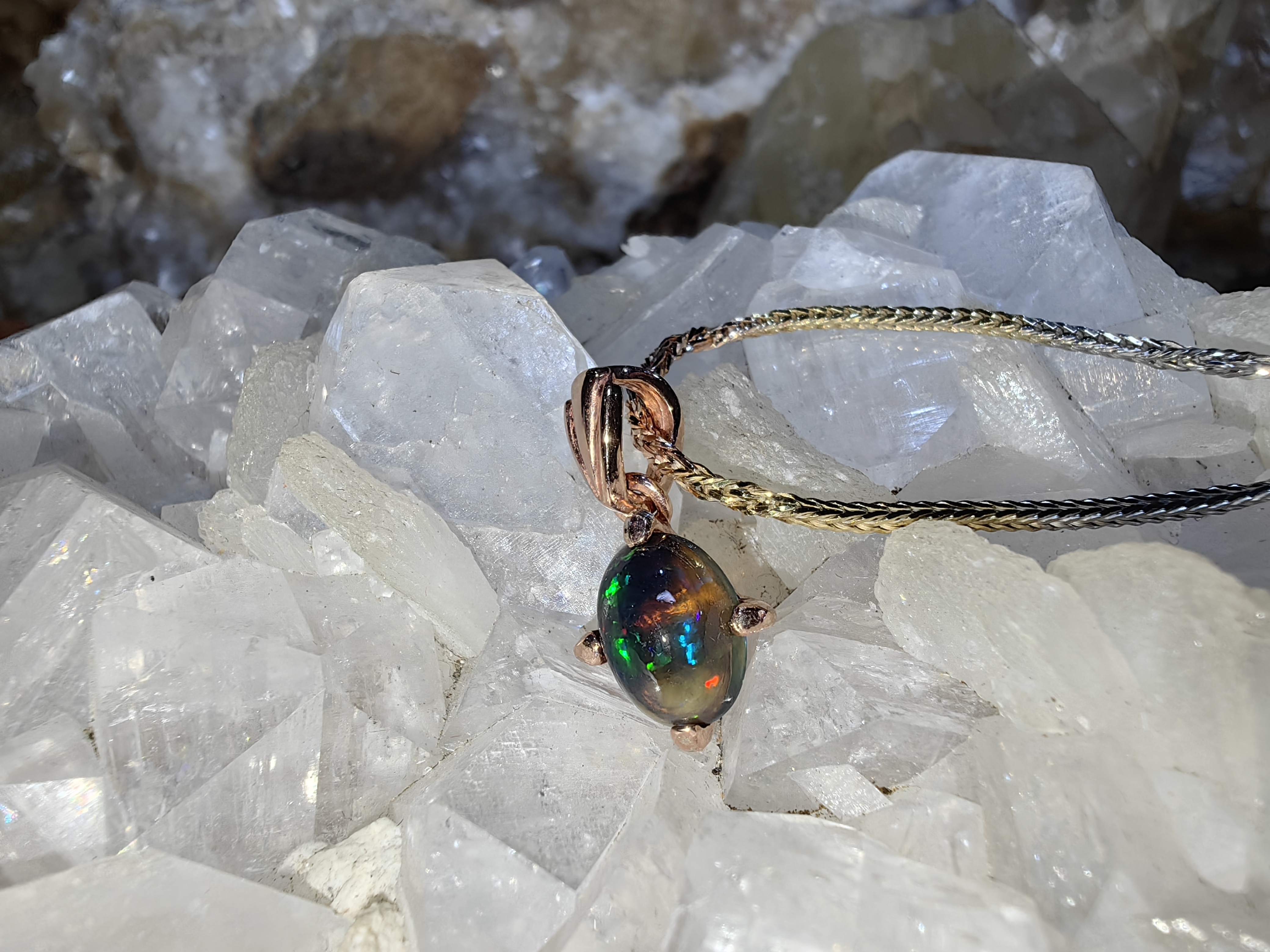 Black Opal Pendent 925 Sterling Silver จี้โอปอดำ เงินแท้ 925