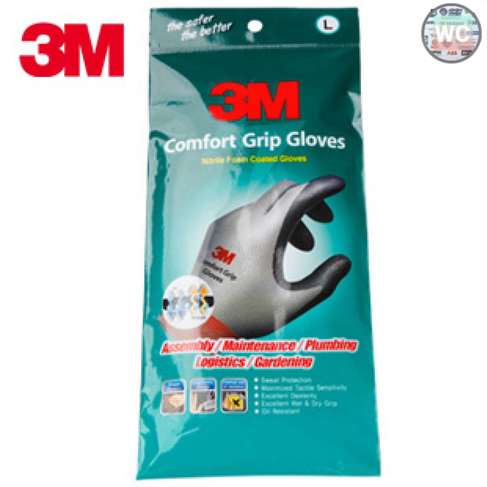 ถุงมือช่างไฟ 3M ถุงมือไฟฟ้า เคลือบด้วยสารไนไตร สีเทา Comfort Grip Glovs ของแท้ ป้องกันการบาดคม A