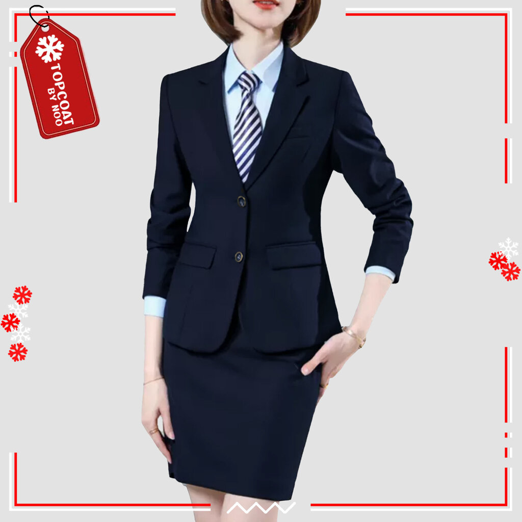 สูททำงานผู้หญิงทรงเข้ารูปสีกรม ผ้าอยู่ทรง เนี้ยบ ใส่สบาย ซับในทั้งตัว TOPCOAT