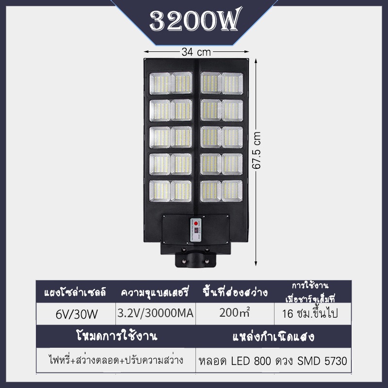 โคมไฟถนนLEDโซล่าเซลล์ 3200W รุ่น BMA-09 พร้อมขาจับเสาไฟสวน ไฟถนน ไฟกันน้ำ และที่ต่างๆ สามารถติดตั้งใช้งานได้ A1