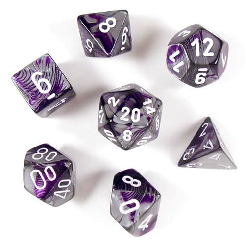 [ลูกเต๋า] Chessex: CHX26432 7 Die Polyhedral Purple Steel White