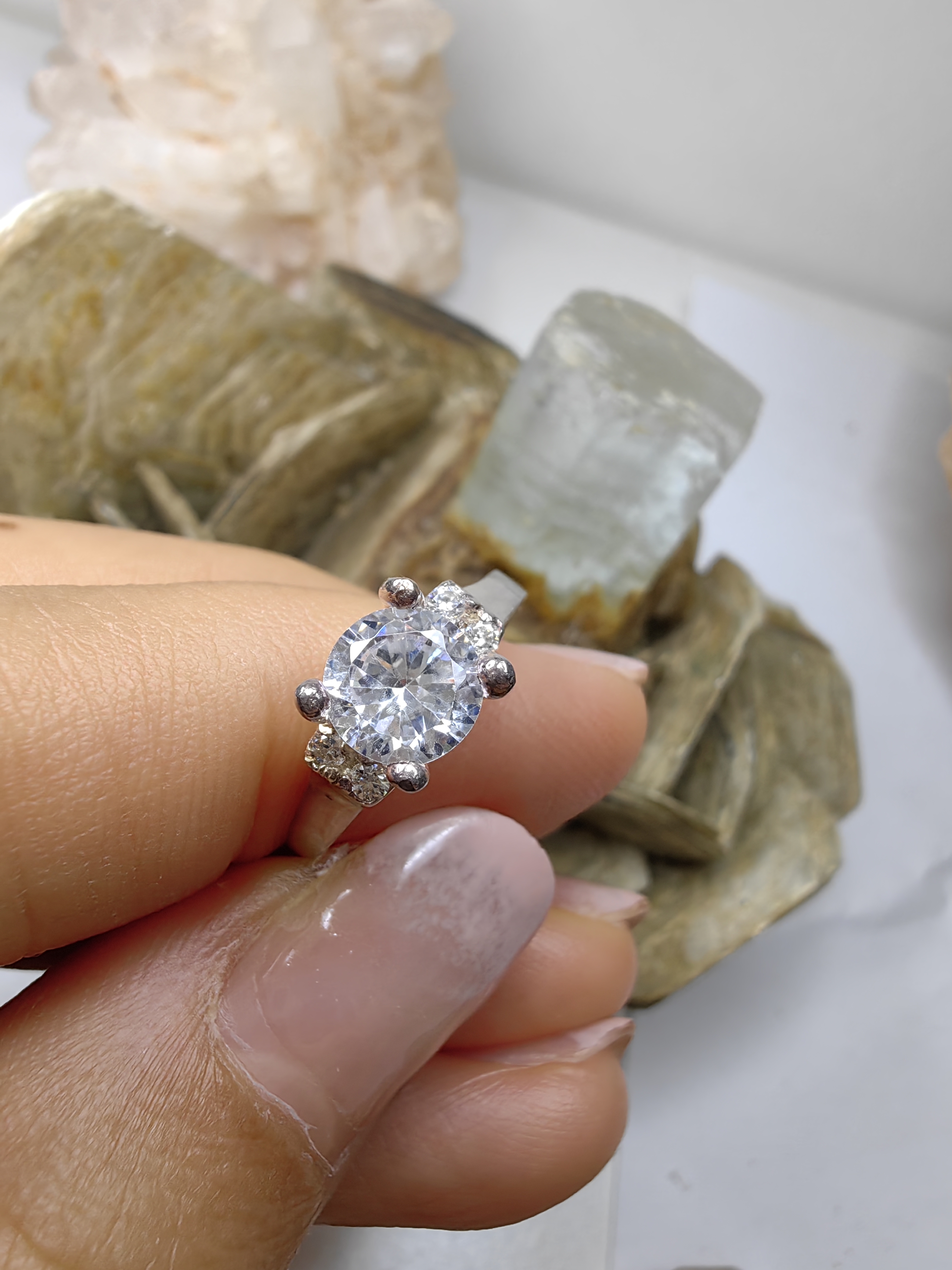 แหวนเพชร CZ เงินแท้ 92.5% Cubic Zirconia 925 Sterling Silver Ring Size 49.5