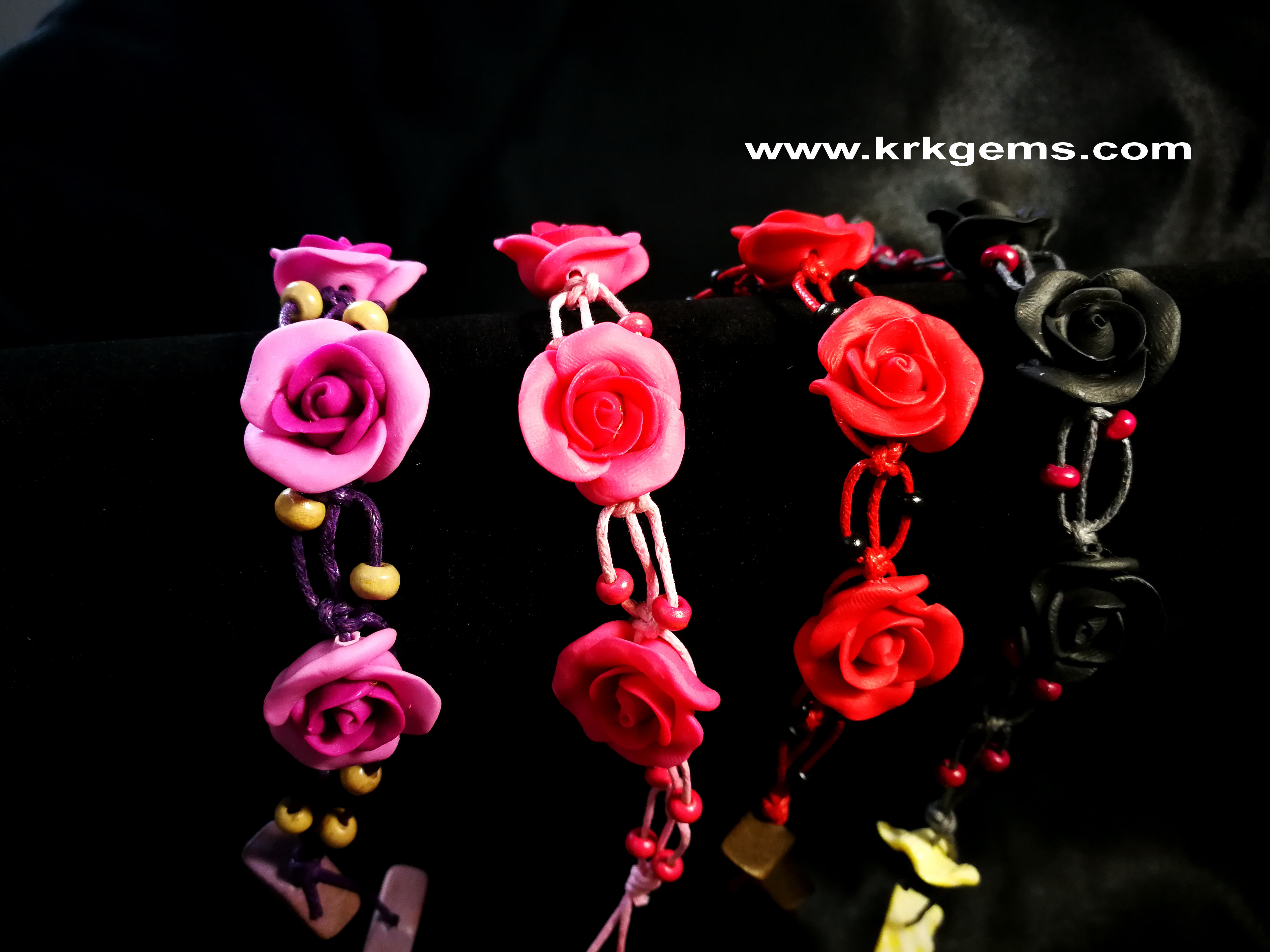 PURPLE 3ROSE HANDMADE CLAY BRACELET