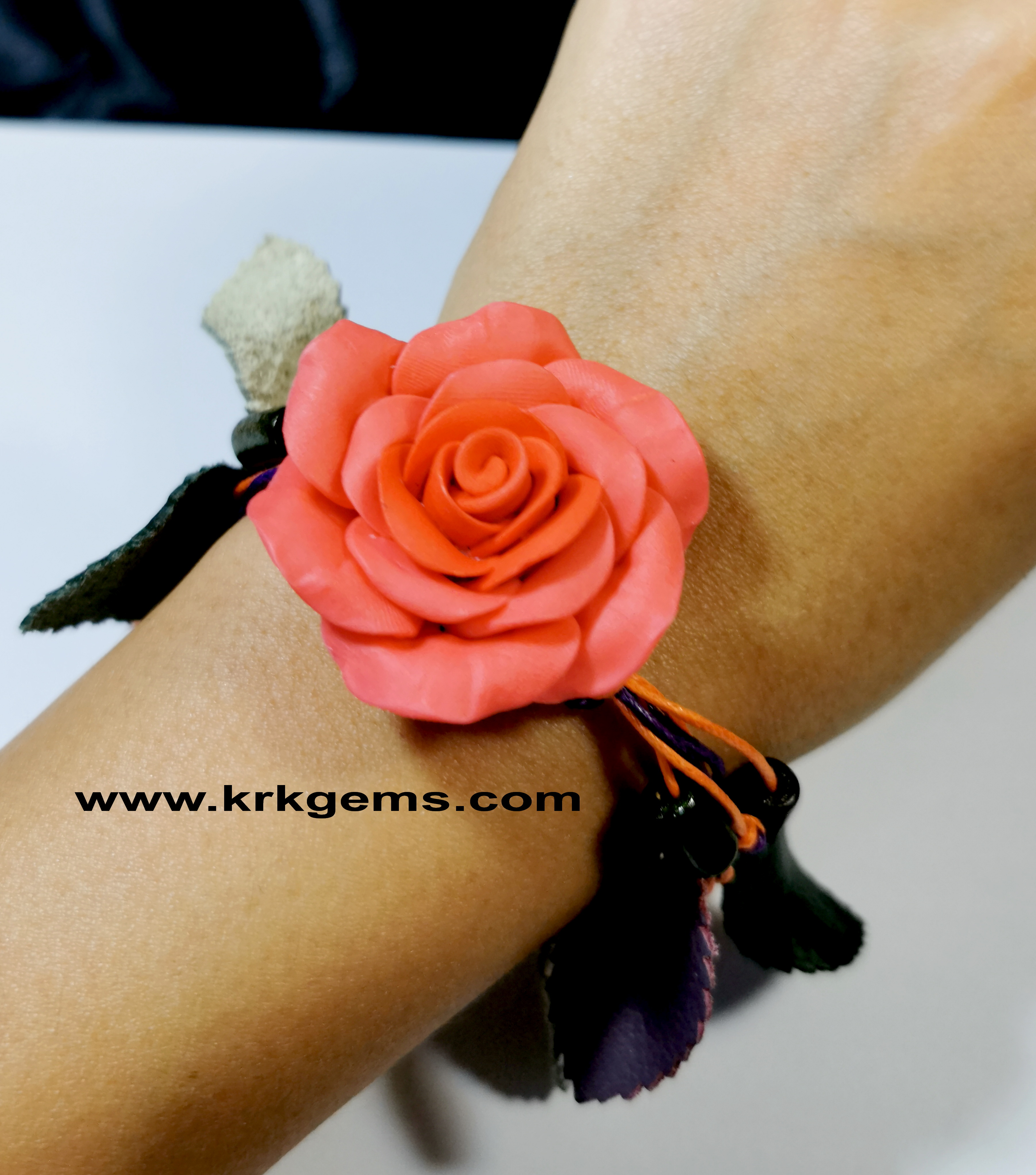 ORANGE 1ROSE HANDMADE CLAY BRACELET
