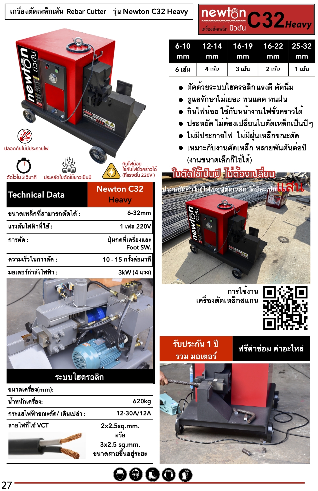 เครื่องตัดเหล็กนิวตัน Newton C32 Heavy Rebar Bender ระบบไฮดรอลิก ตัดได้ 6-32mm. แข็งแรง ทนทาน รุ่นงานหนัก