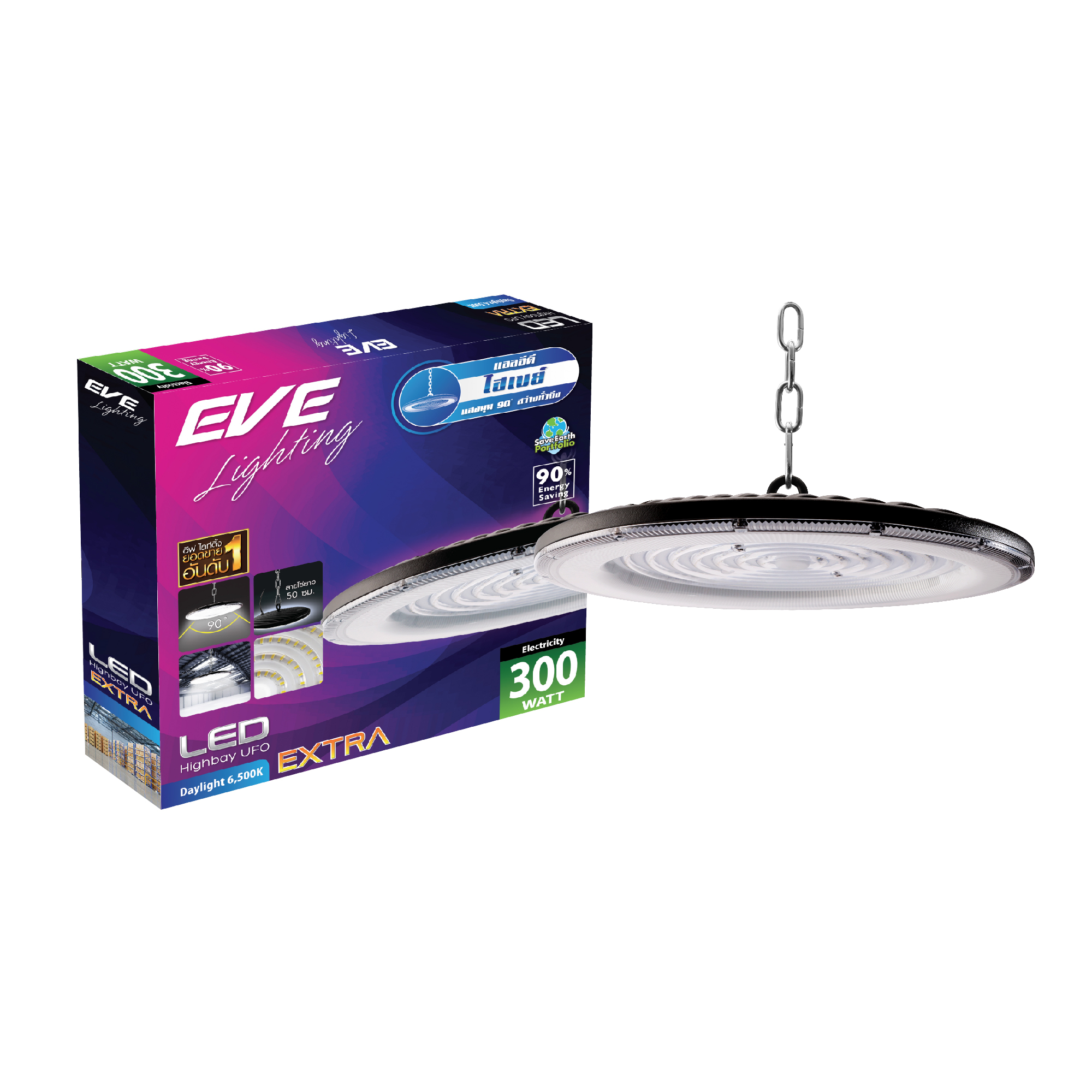 EVE โคมไฮเบย์ LED High Bay UFO Extra ขนาด 100w, 200w และ 300w แสงขาว