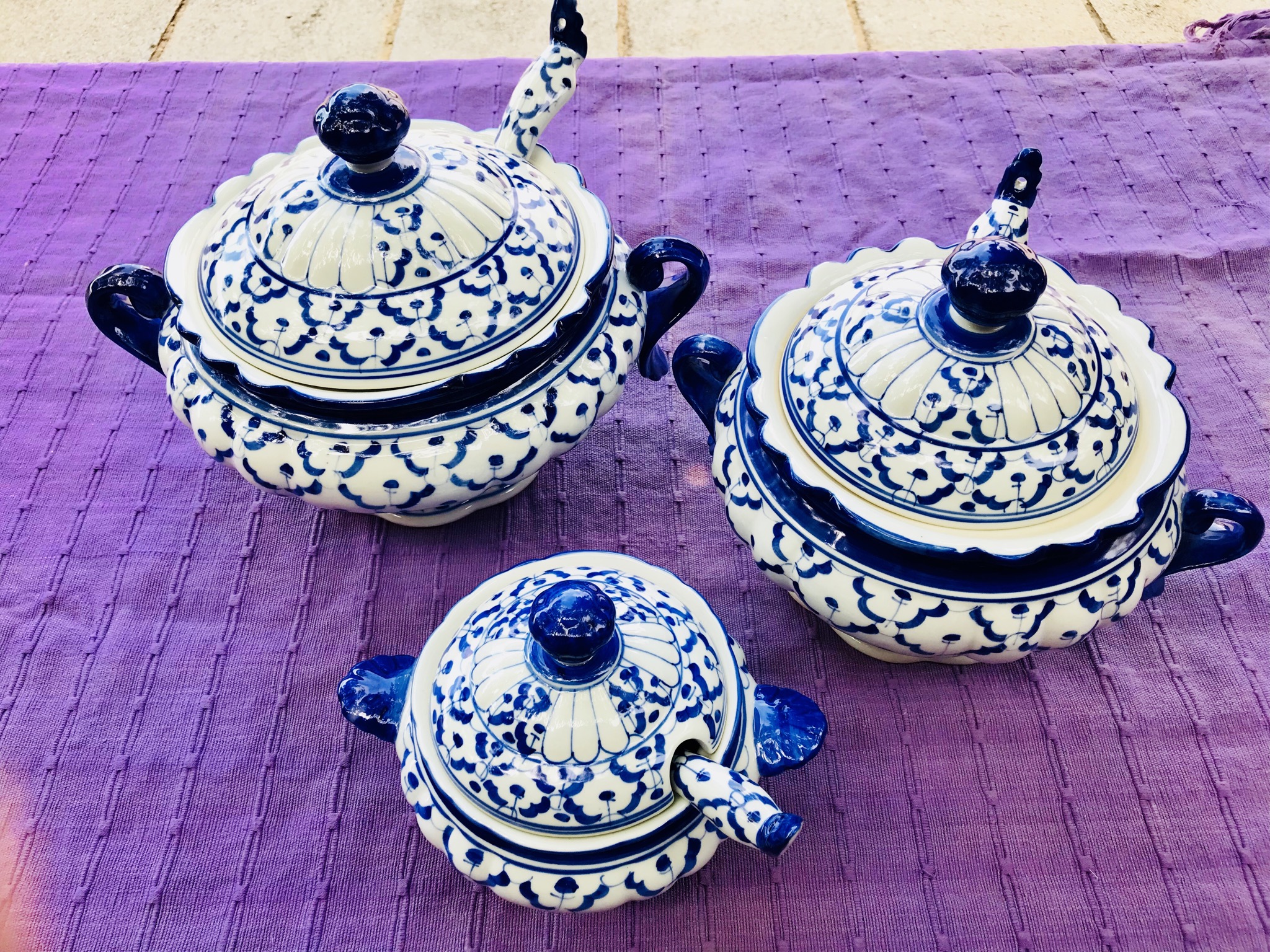 หม้อข้าว+ทัพพีลายไทยหูจับทรงหอย7"