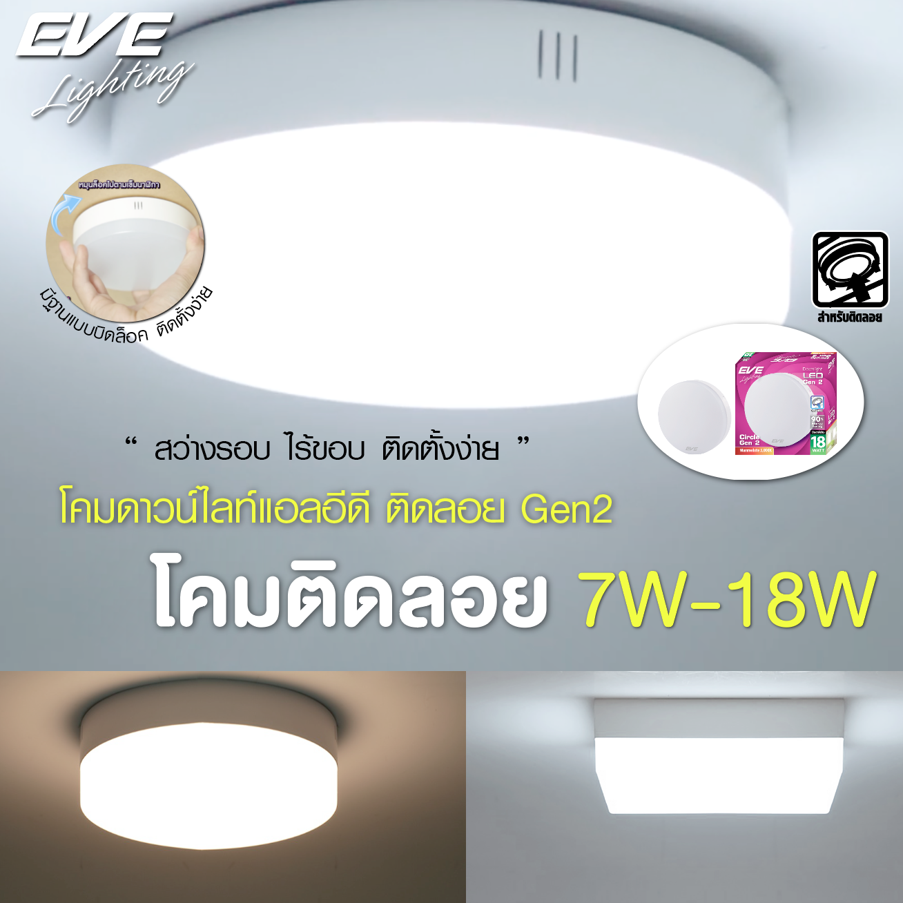 LED Surface Mounted 7, 12, 18W โคมดาวน์ไลท์แอลอีดี แบบติดลอย