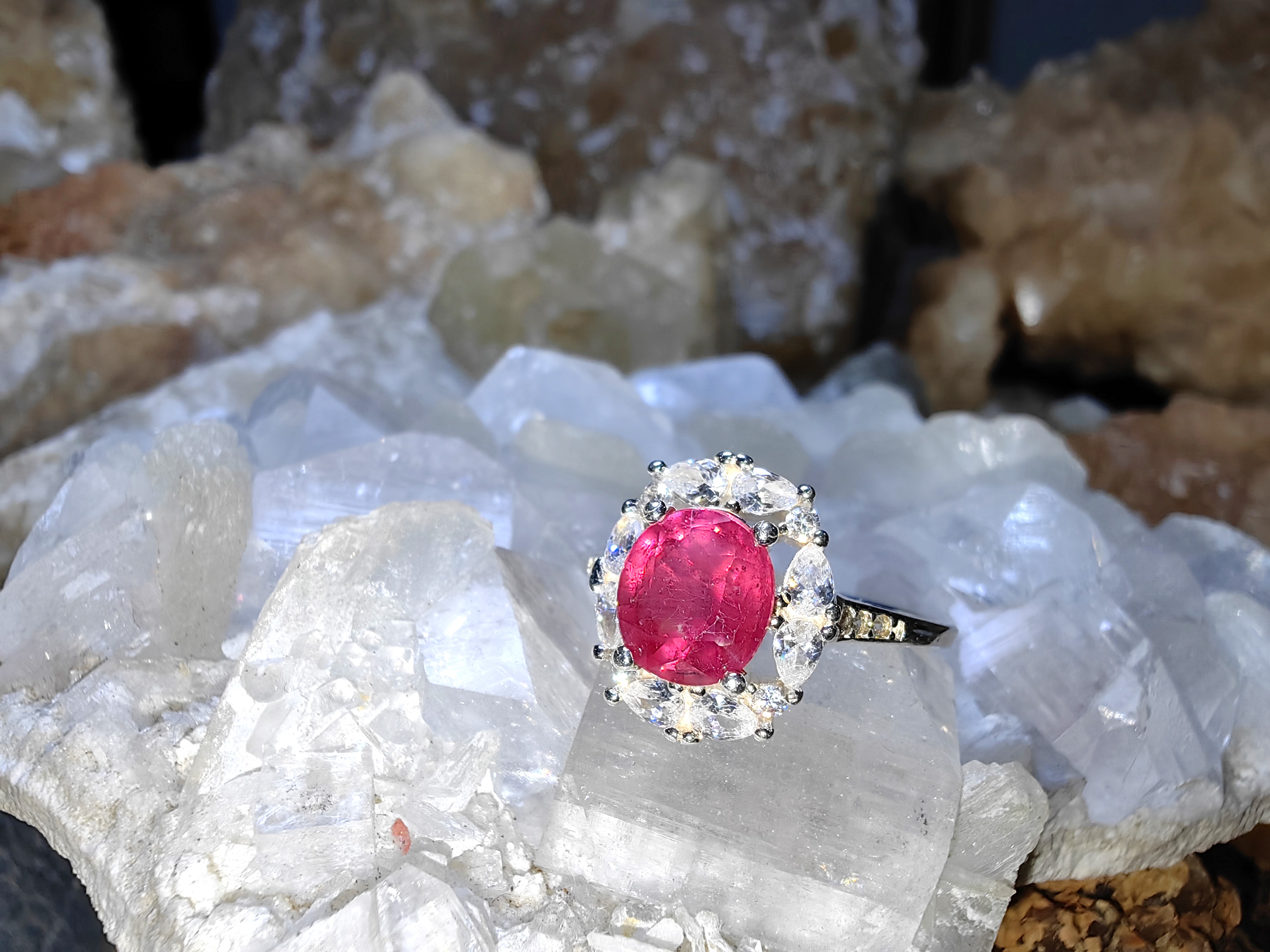 Ruby CZ 925 Sterling Silver แหวนทับทิม ,เพชรCZ Size 54 เงินแท้ 925