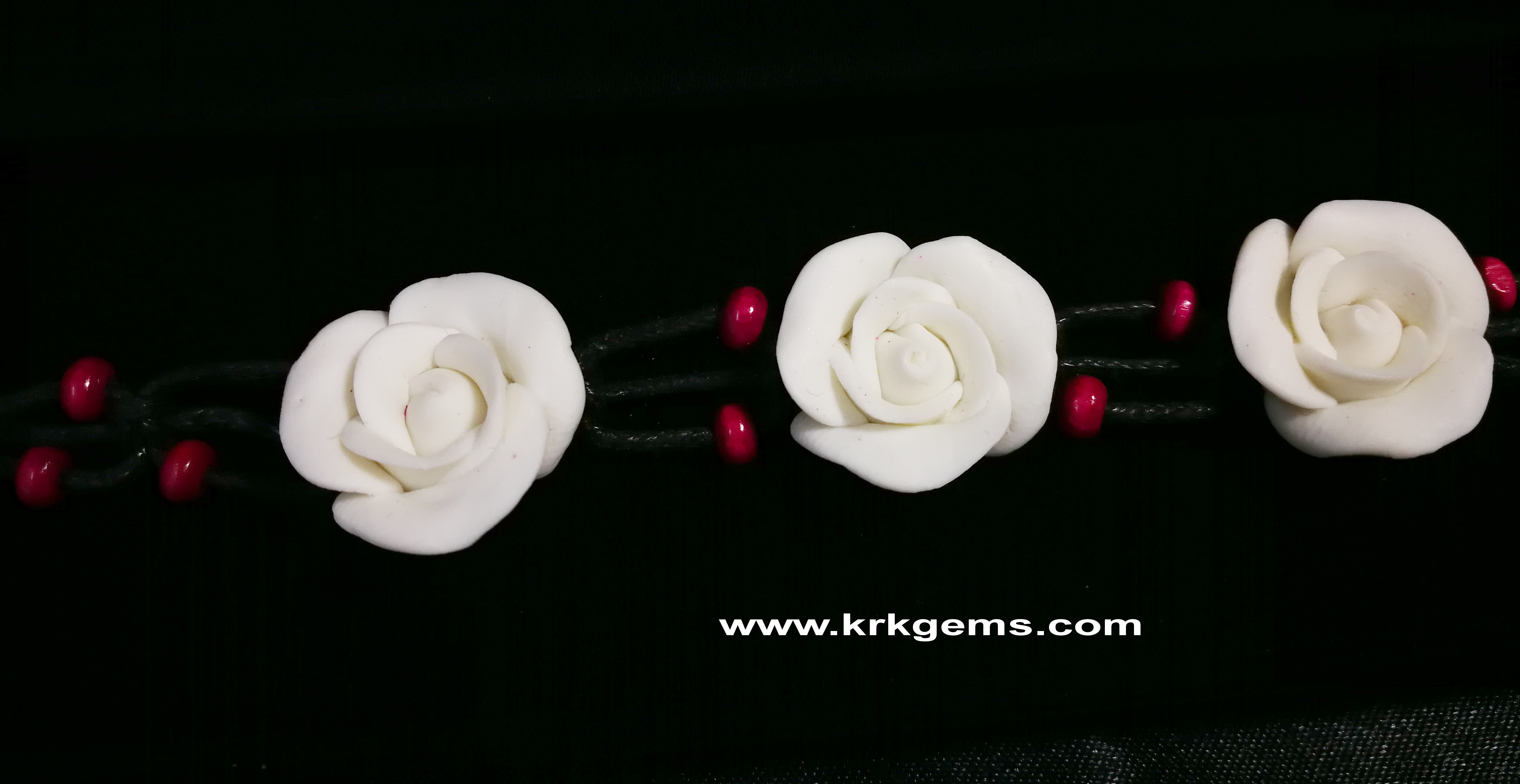 PURE WHITE ROSE HANDMADE CLAY NECKLACE BRACELET EARRING RING SET