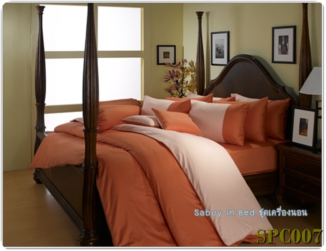 ผ้าปูที่นอนสีพื้น SPC007 ผ้าปูที่นอนสีส้มเข้ม ทูโทน - ชุดเครื่องนอน ซาติน พรีเมียร์ Royal Touch ผ้า cotton 100% (กันไรฝุ่น)