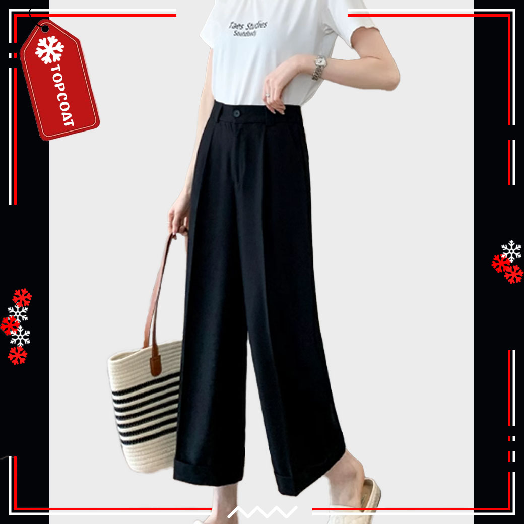 กางเกงขายาว ทรงกระบอก เอวสูง ใสทำงาน ใส่ลำลอง ผ้าเนื้อหนา นิ่ม เป็นทรงใส่สบาย ครีม ดำ กากี