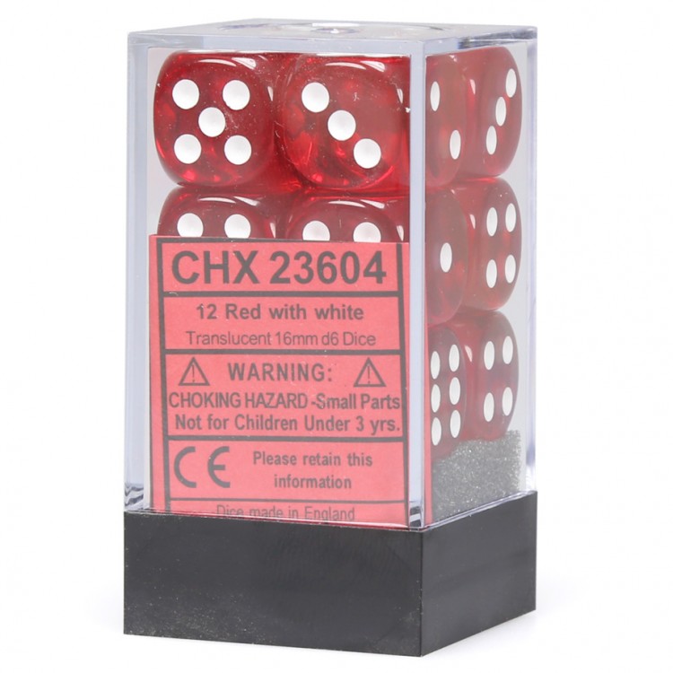 [ลูกเต๋า] Chessex: Red/White Translucent 16mm d6 (12)