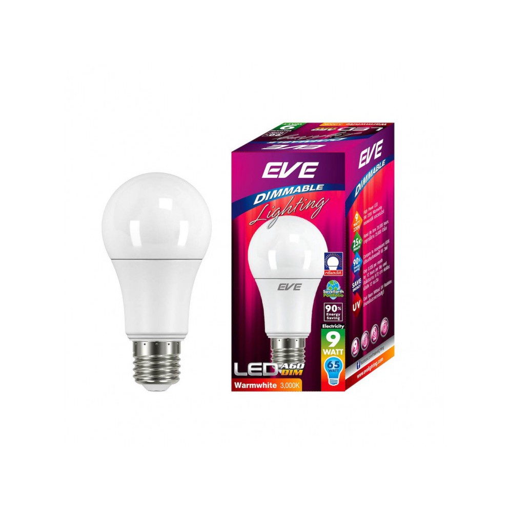 หลอดหรี่แสง LED เพิ่ม-ลดแสง หรี่แสงได้ A60 Dimmable Bulb 9W E27 EVE หลอดดรีมเมอร์